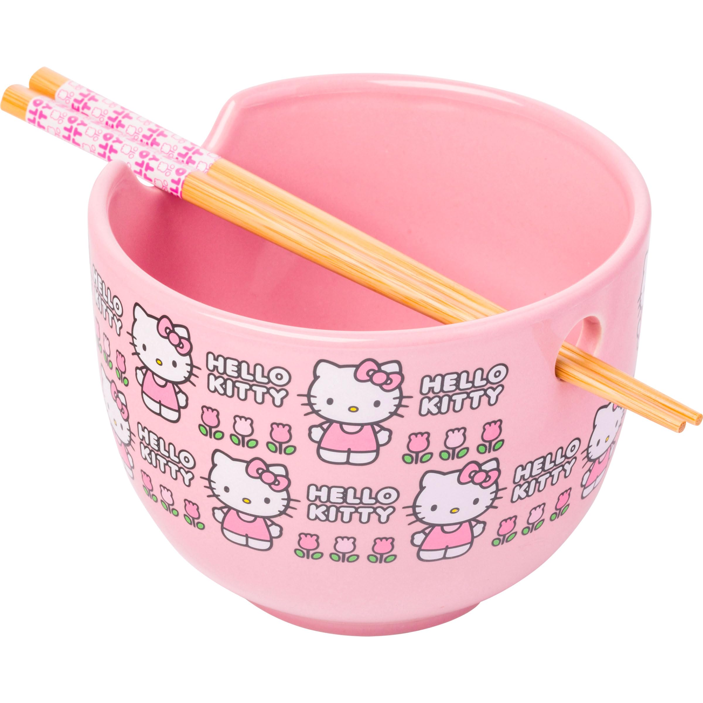Ceramic Sanrio Hello Kitty Ramen Noodle Rice Bowl with Chopsticks, Microwave Safe