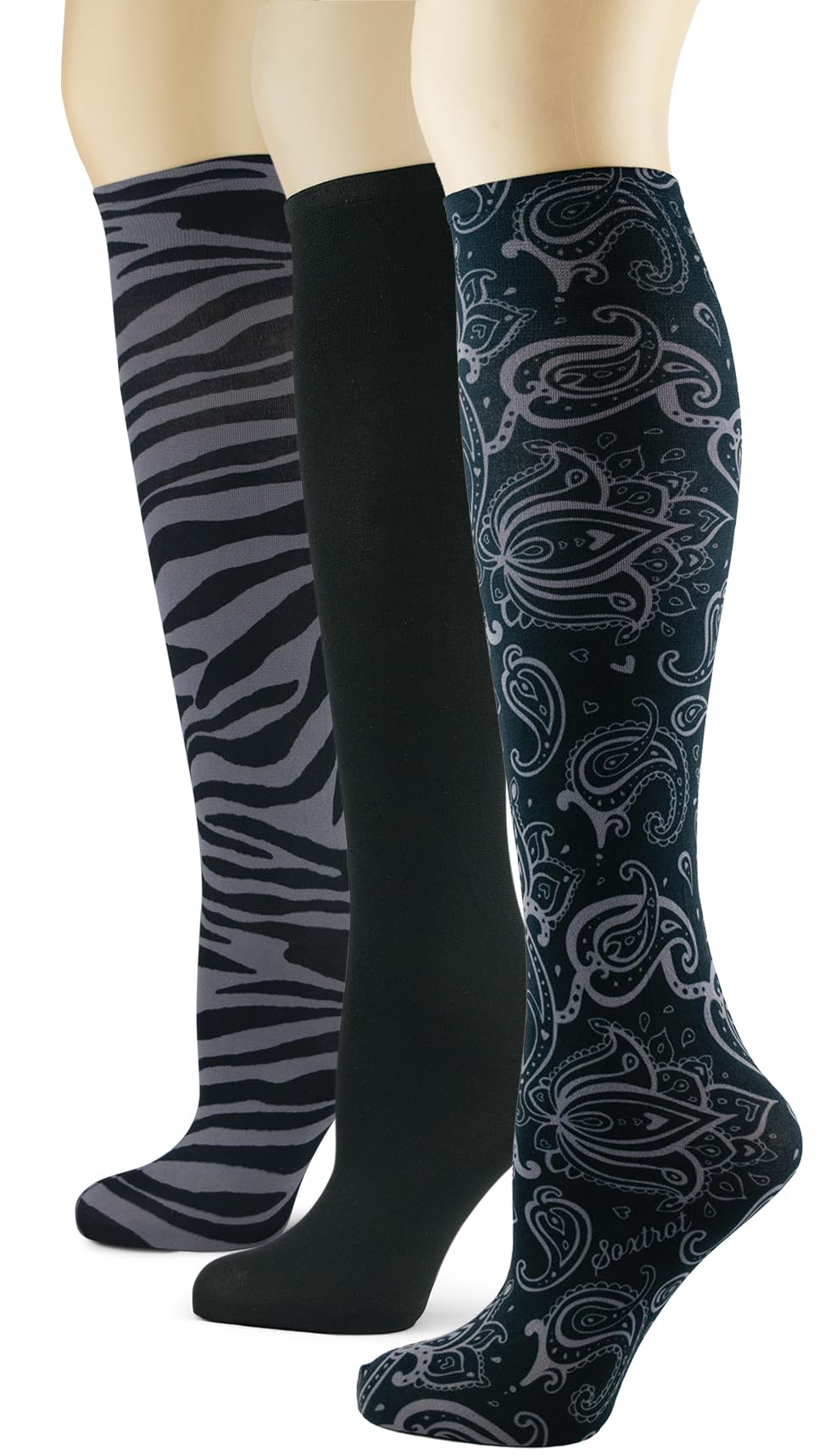 Women's 3 Pairs Knee High Trouser Socks, Classy and Colorful Printed Patterns, Silky Smooth Material