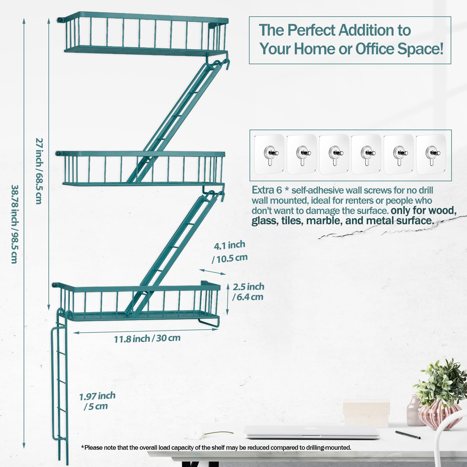 Fire Escape Shelf - Wall Decor Floating Shelves, Cute Metal Ladder Shelving for Bedroom, Home Decor Display (3-Tier)