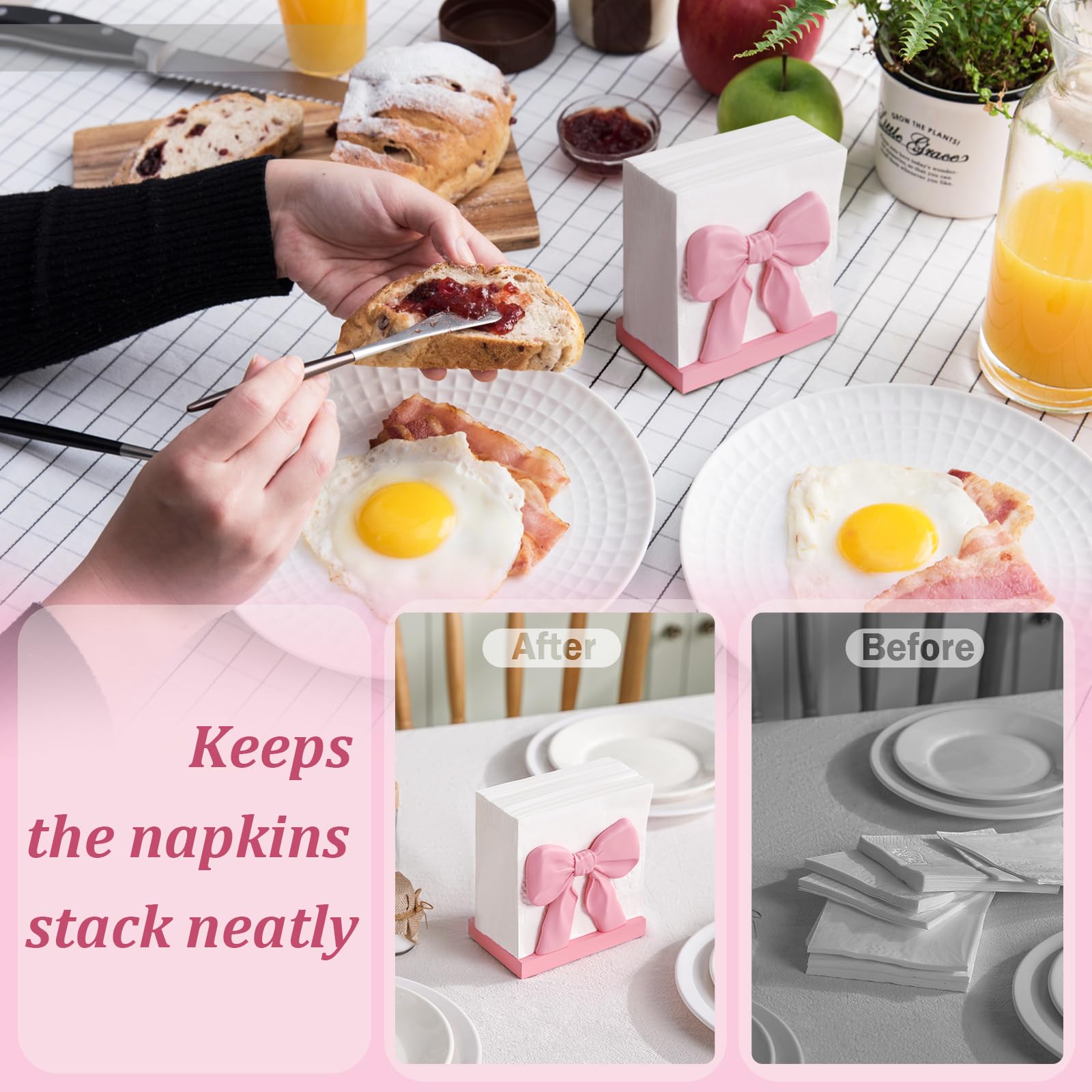 Pink Bow Napkin Holder Cute Kitchen Napkin Holder for Table Standing Paper Storage