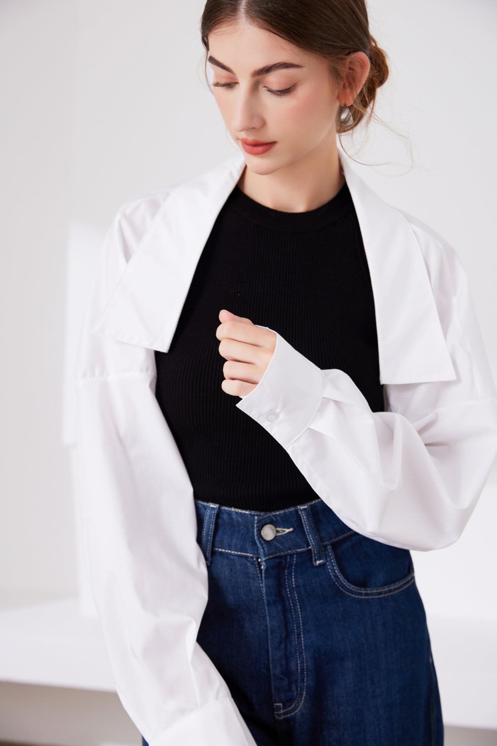 Fake Collar Long Sleeves Detachable Blouse False Collar Half Shirt Blouse Collar
