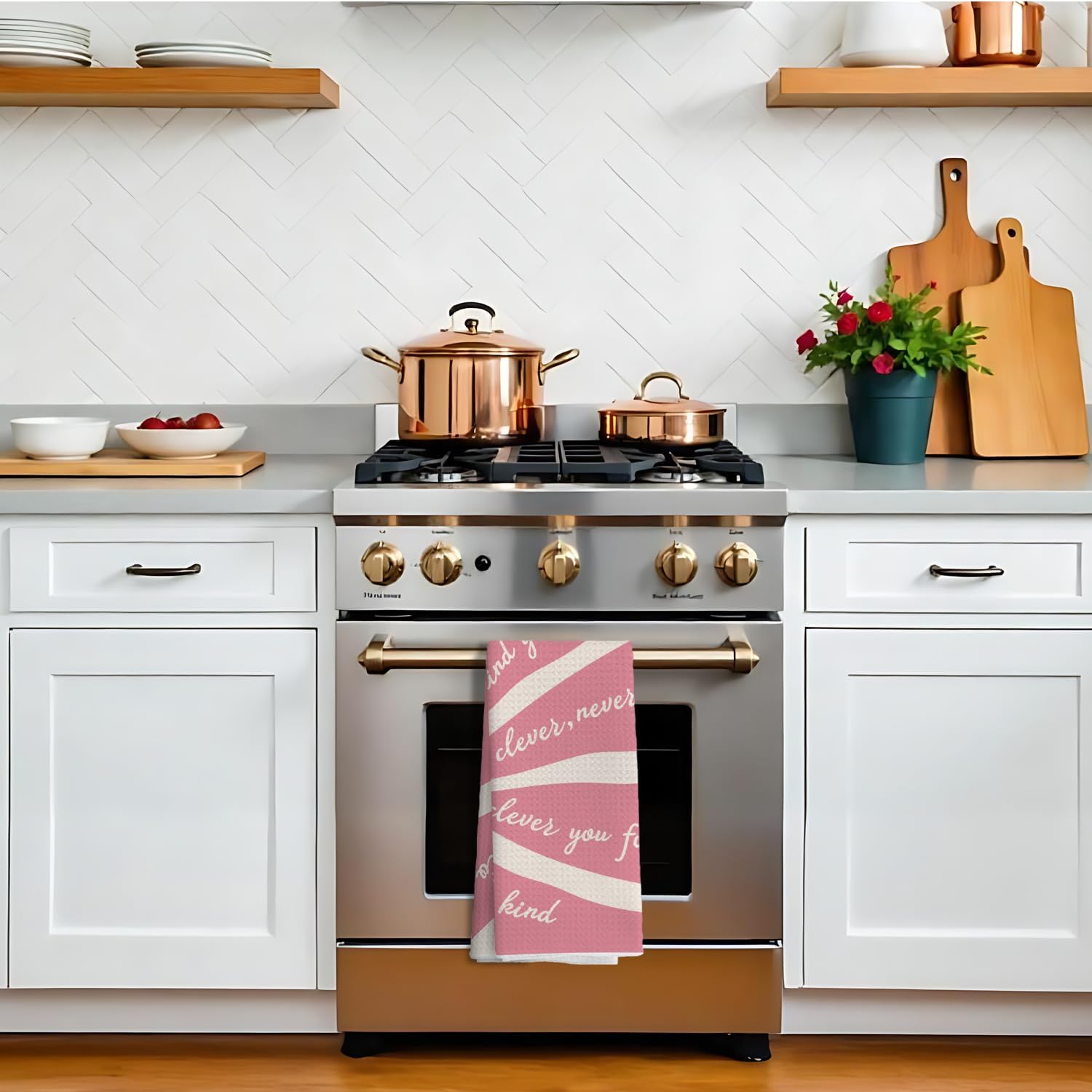 Pink Floral Kitchen Towels, Groovy Retro Boho Floral Dish Towels Tea Towels for Kitchen, Preppy Hand Towels for Bathroom, Pink Kitchen Decor, Preppy Bathroom Decor, 16x24 Inch