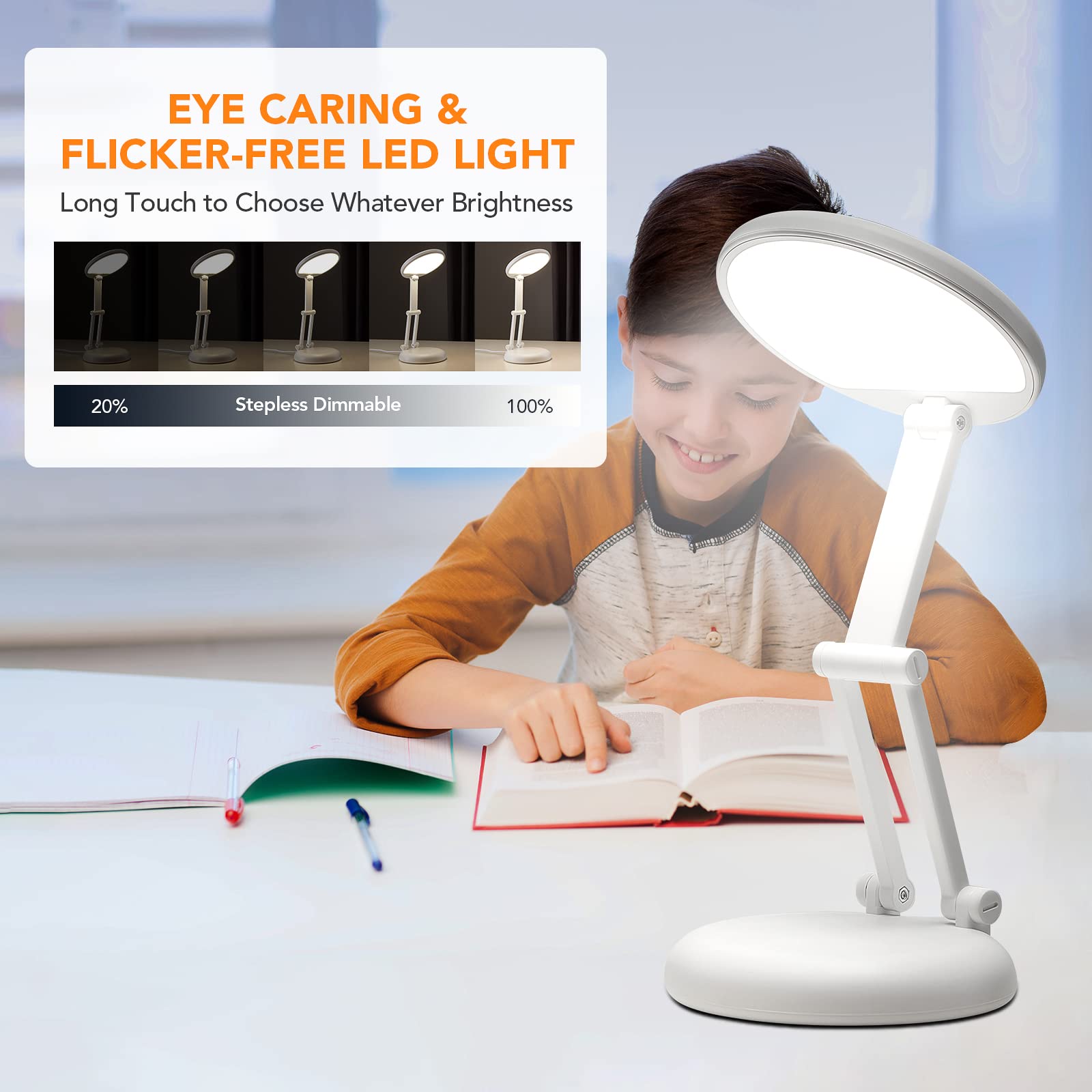 Folding and Portable Desk Lamp, Rechargeable with 9 Brightness Levels