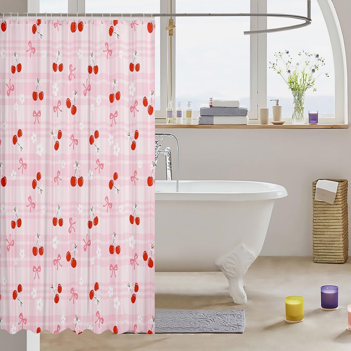 Cute Bathroom Curtains -  Waterproof Curtains, 12 Hooks Suits