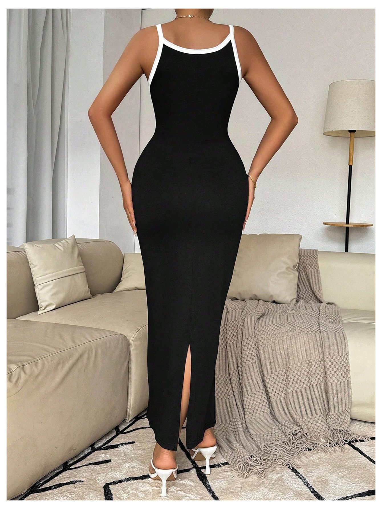 Women's Floral Cut Out Bodycon Maxi Dress Split Backless Sleeveless Cami Dress