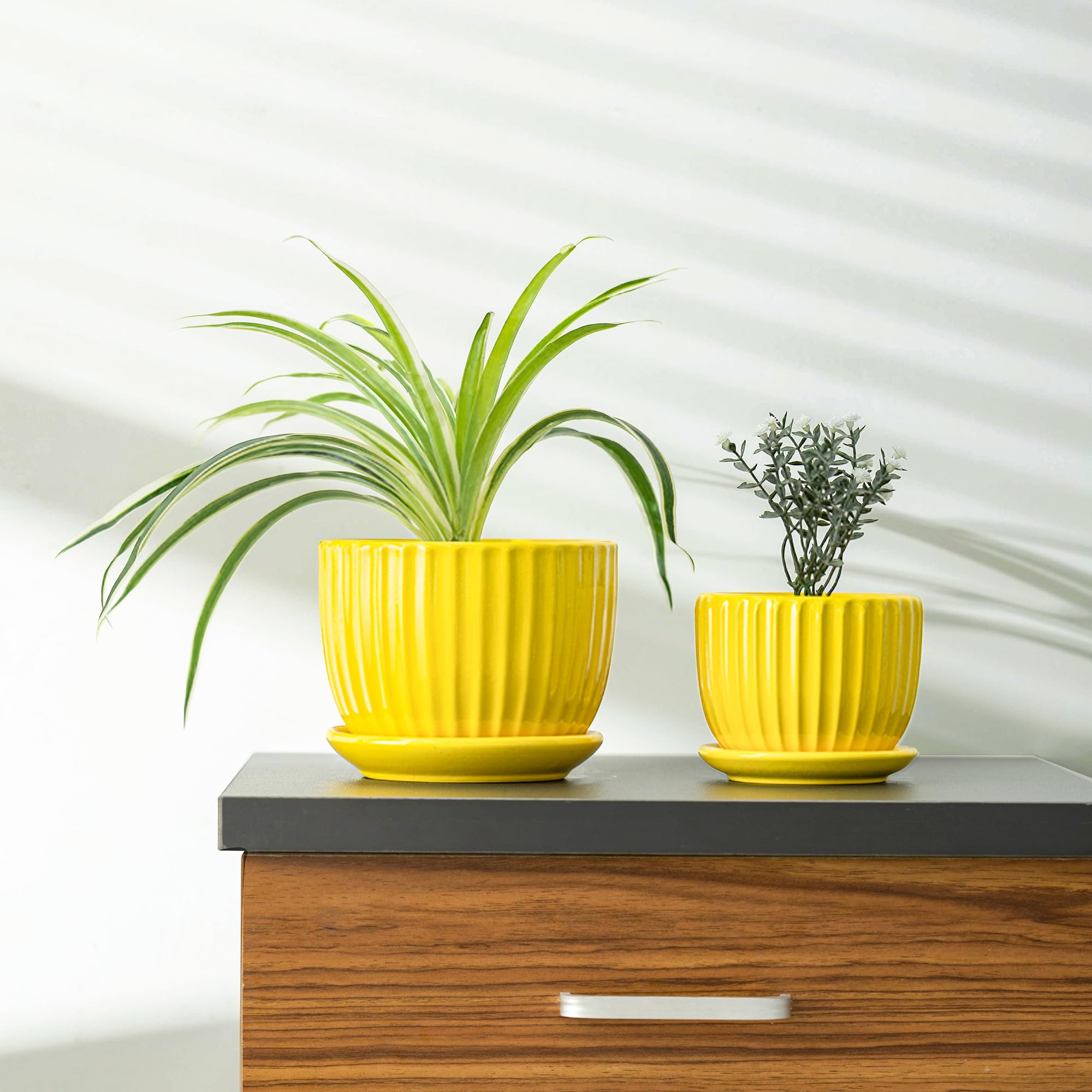 Ceramic Flower Pots, 4"+5"+6" Inch Small Glazed Succulent Planters with Drainage Hole, Modern Indoor Decorative Plant Pots Set of 3,Garden Pots with Saucer