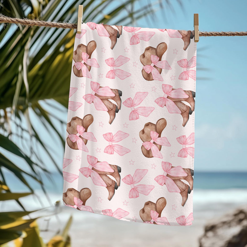 Coquette Girly Pink Bow Beach Towel - Microfiber Absorb Water Travel Towels 60x30 Inches for Bathroom Kitchen