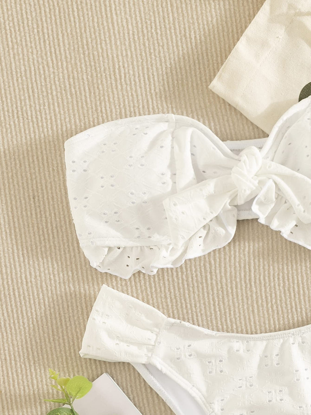 Women's 2 Piece Bathing Suit Ruffle Hem Bandeau Tie Front Bikini Set