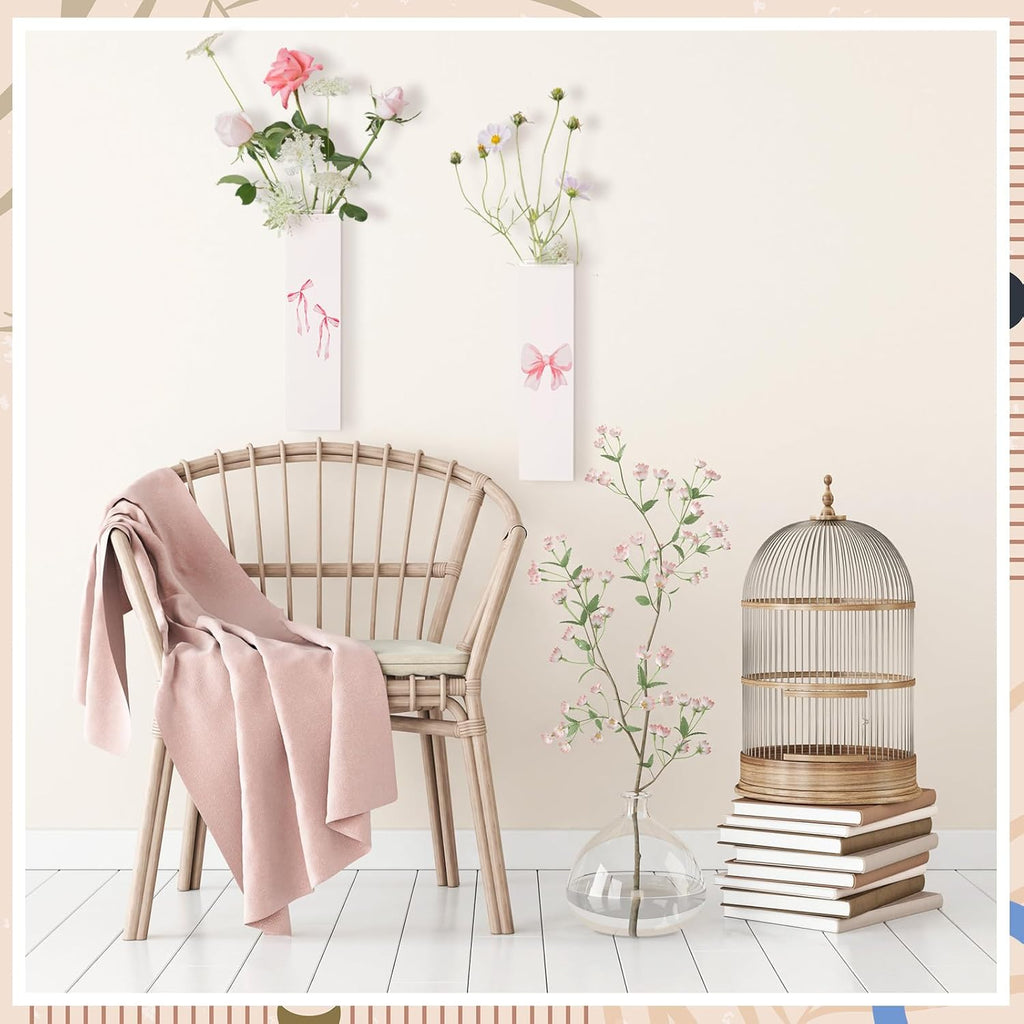 Pink Bow Vase Wood Wall Art Decor Coquette Wall Planter for Flowers Hanging Pocket  3 Pack