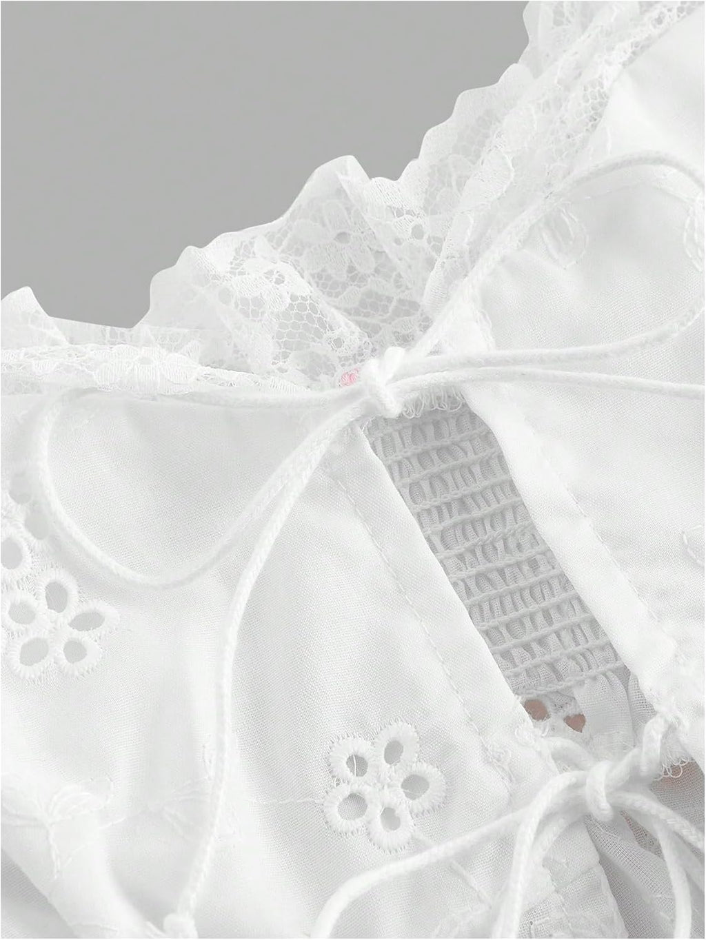 Women's Lace Floral Embroidery Coquette Tank Top Tie Shoulder Smocked Knot Y2K Crop Cami Top