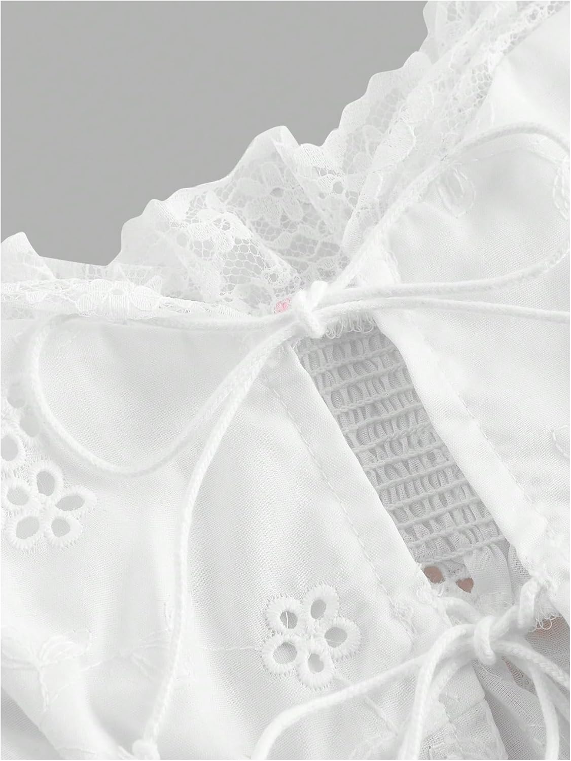 Women's Lace Floral Embroidery Coquette Tank Top Tie Shoulder Smocked Knot Y2K Crop Cami Top