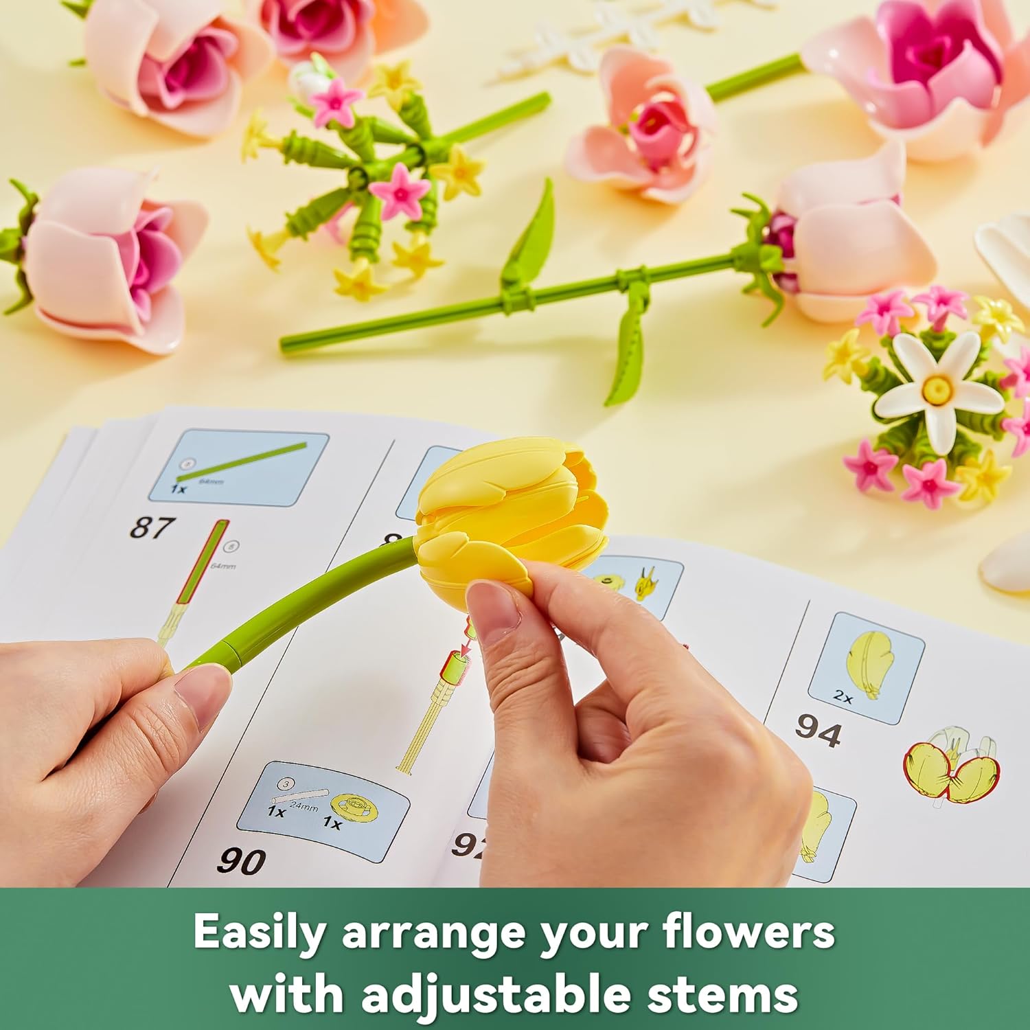 Tulip & Rose Flower Bouquet Building Set 18-Pack