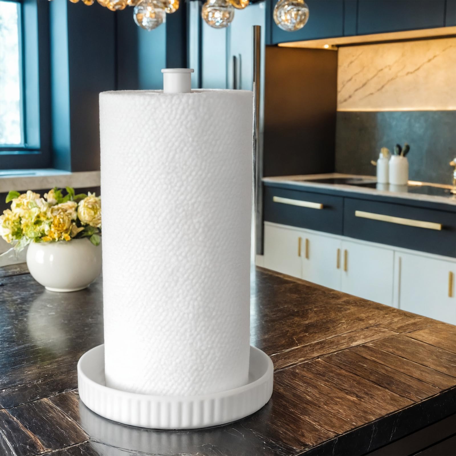 Stable Elegant and Durable Kitchen Roll Stand Paper Towel Holder Countertop, Ceramic Base