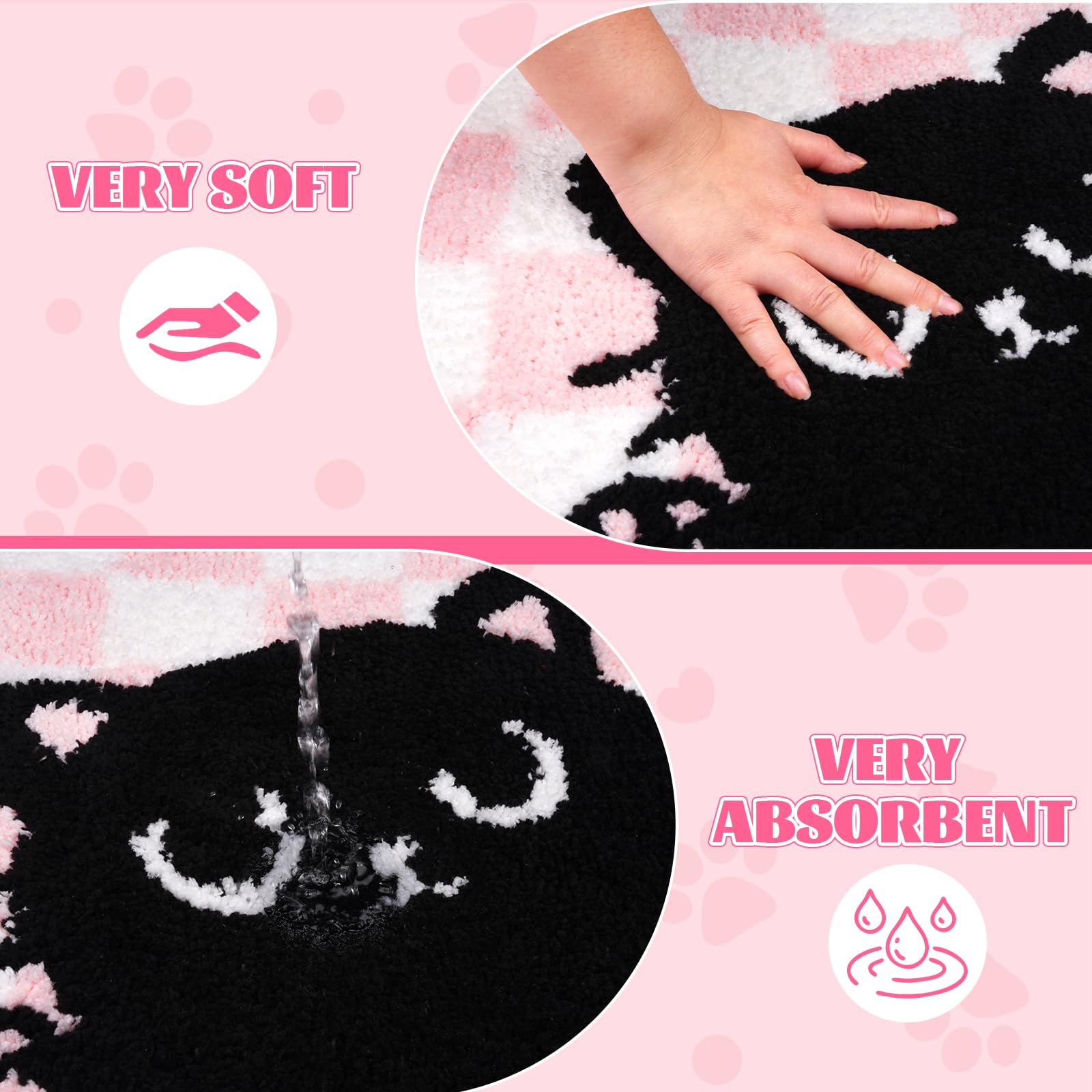 Pink Bathroom Rug - Cat Bath Rugs,Soft and Absorbent,Non Slip Cute Bath Mat for Shower Tub Bedroom,24" x 16"