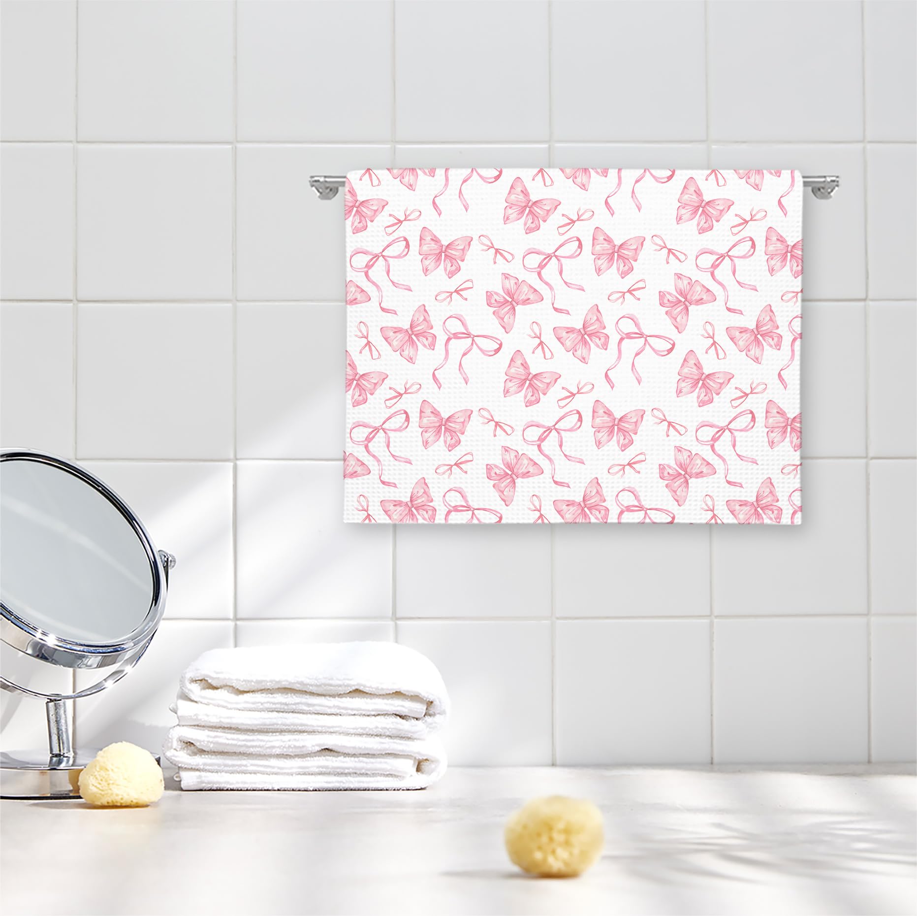 Girly Pink Bow Coquette Preppy Towel, 16x24 Inch