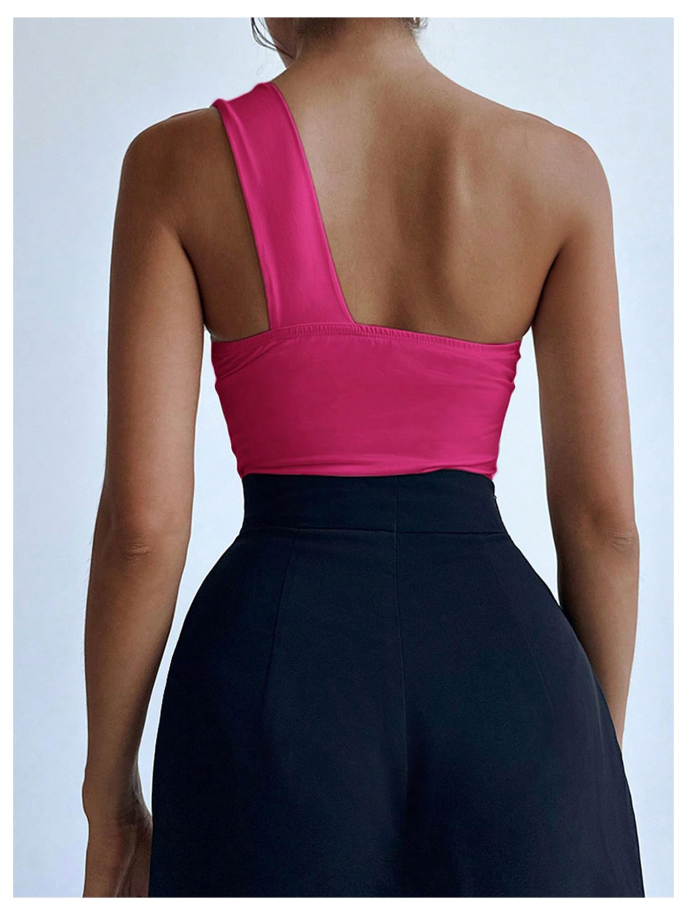 Women's One Shoulder Sleeveless Big Bow Front Elegant Fitted Tank Top Bodysuit