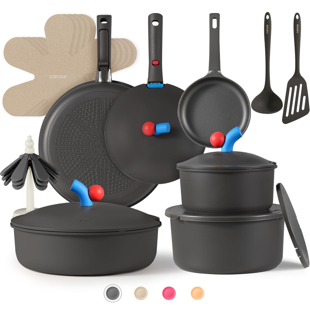 Pots and Pans Set Non Stick, Nonstick Cookware Set, Oven/Dishwasher/Fridge Safe Pots and Pans, RV Safe Cookware, 23pcs Gift Set Detachable Handle