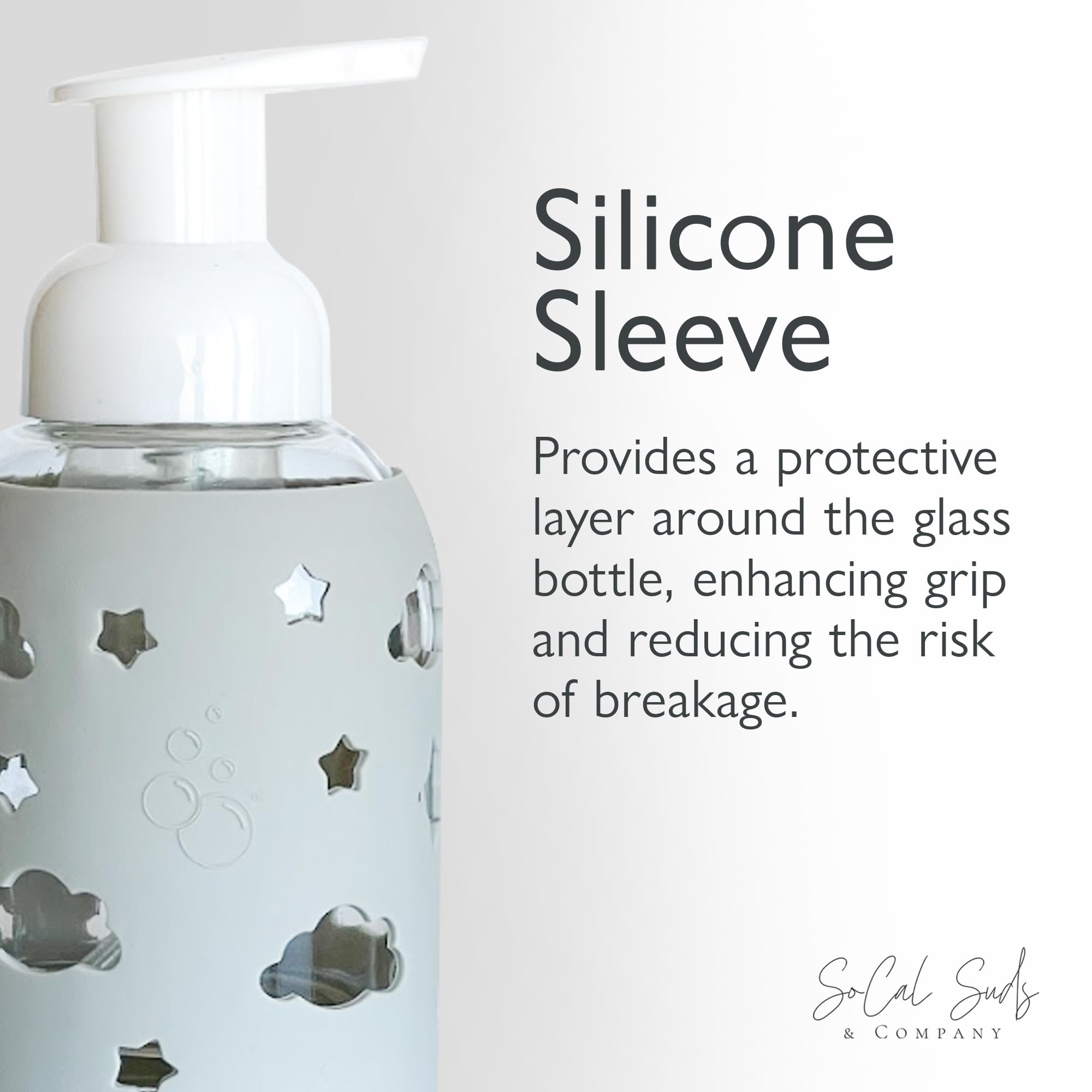 Foaming Glass Bottle Dispenser w/Heart Silicone Sleeve, 8oz