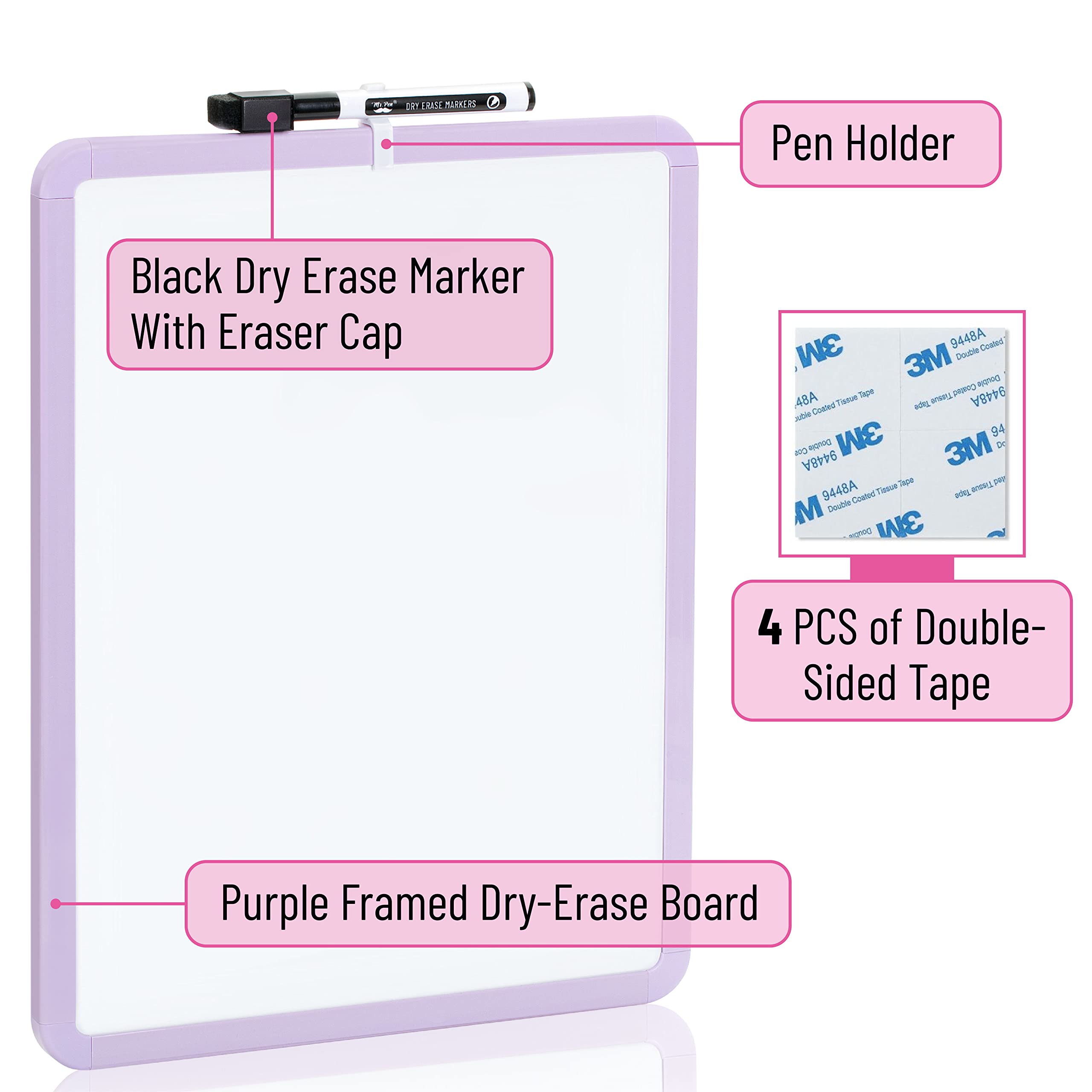Dry Erase Board, 14â€?x 11â€?with a Black Dry Erase Marker Color Frame, Small White Board Dry Erase Whiteboard