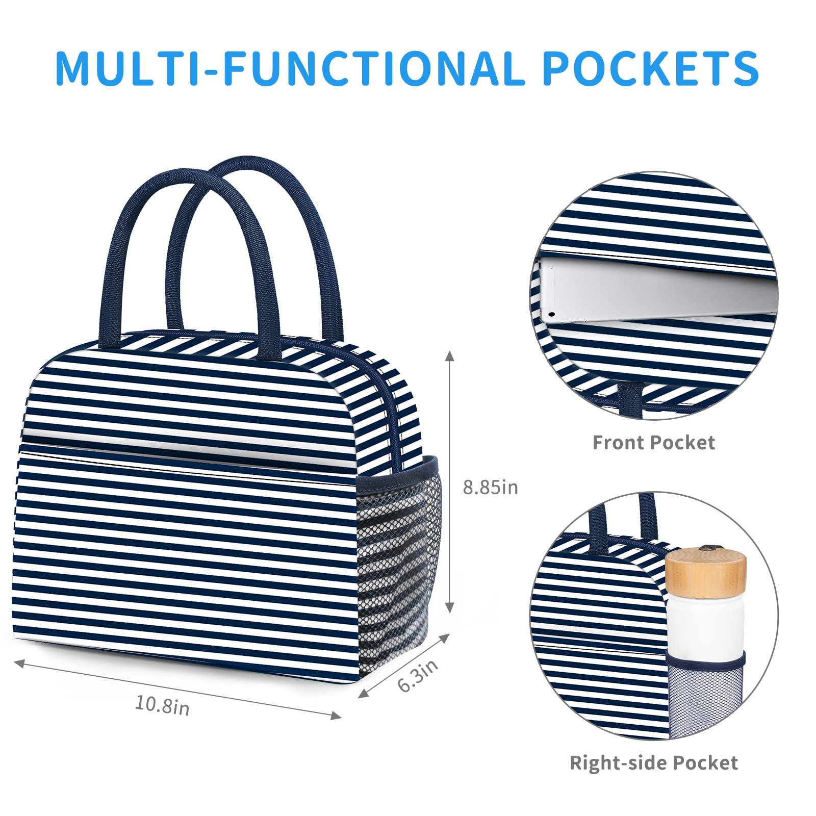 Reusable Insulated Lunch Tote Bag,Leakproof Food Handbags Case High Capacity