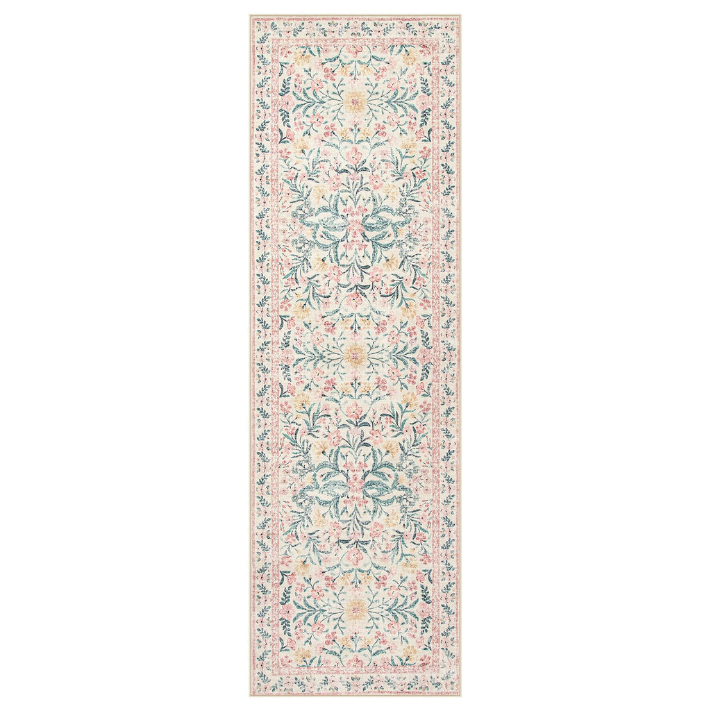 Machine Washable Boho Soft Floral Carpet Non Slip, Indoor Ultra-Thin Floor Carpet for Kid Room Living Room Dorm