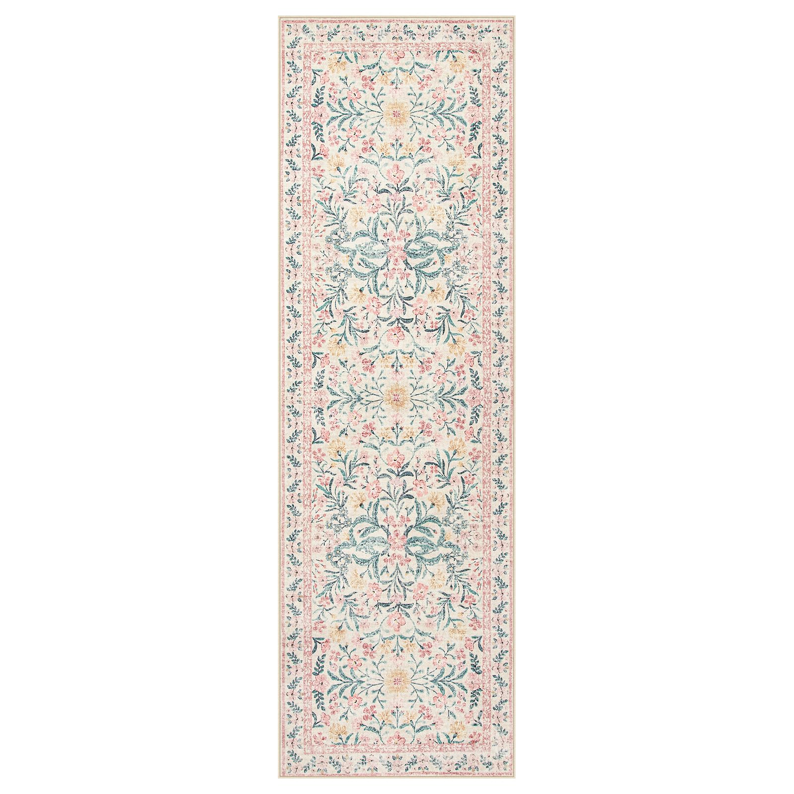 Machine Washable Boho Soft Floral Carpet Non Slip, Indoor Ultra-Thin Floor Carpet for Kid Room Living Room Dorm