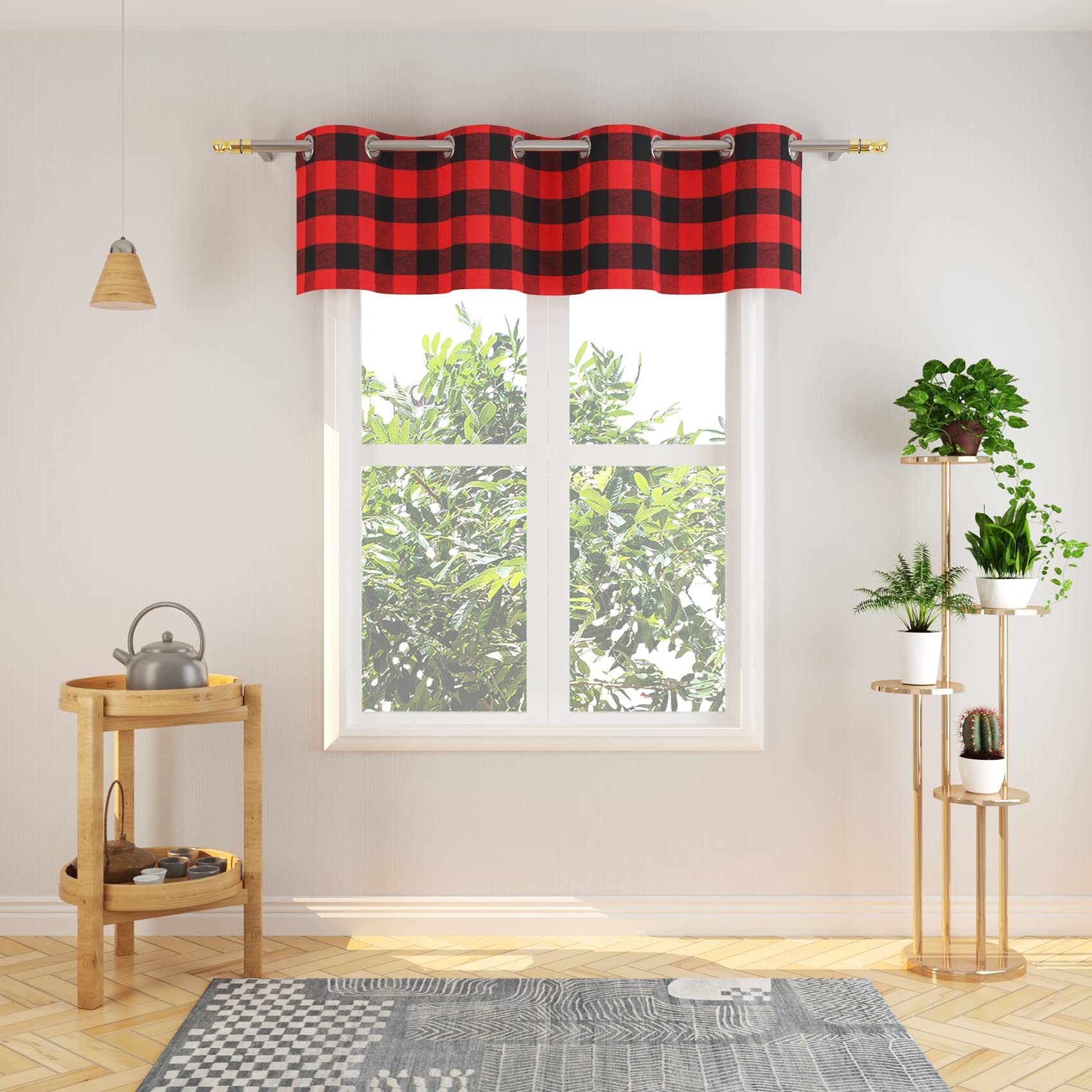Tier Curtains Check Gingham Plaid Window Curtain Panels Bathroom Grommet Top Window Treatment 2 Panels