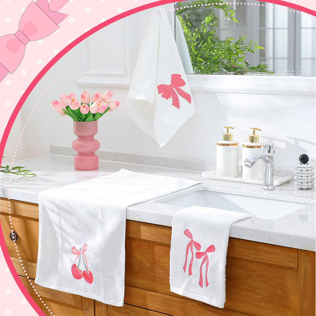 Hand Towels Embroidered Decorative Towel 100% Cotton Soft Absorbent Kitchen Facecloth Preppy Bathroom Decor 13.7 x 29.5''