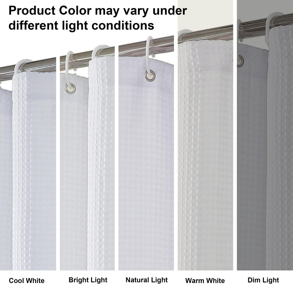 Waffle Textured Heavy Duty Fabric Shower Curtain for Bathroom, Luxury Hotel Weighted 230GSM Bath Curtain with 12 Plastic Hooks, Machine Washable, 72x72