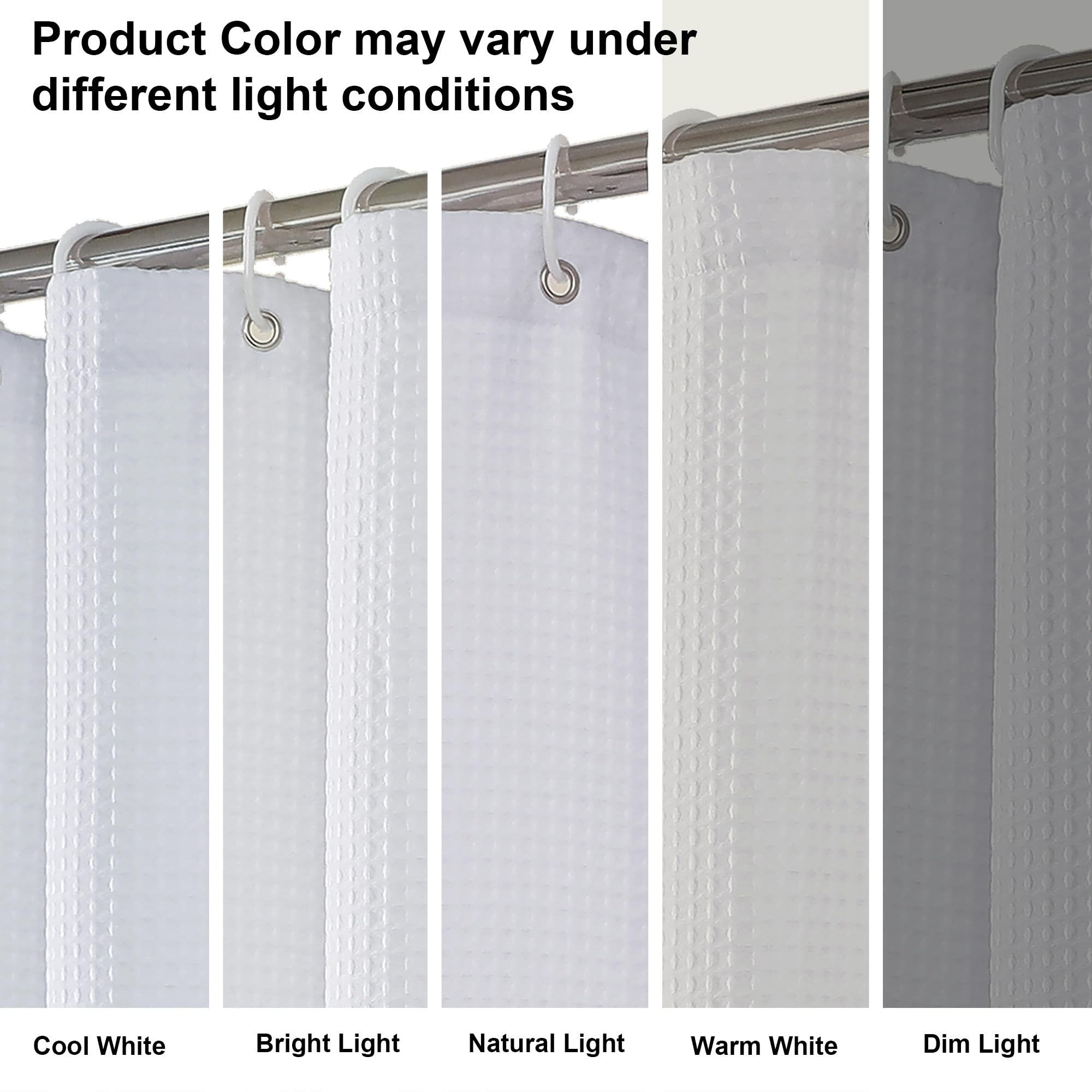 Waffle Textured Heavy Duty Fabric Shower Curtain for Bathroom, Luxury Hotel Weighted 230GSM Bath Curtain with 12 Plastic Hooks, Machine Washable, 72x72