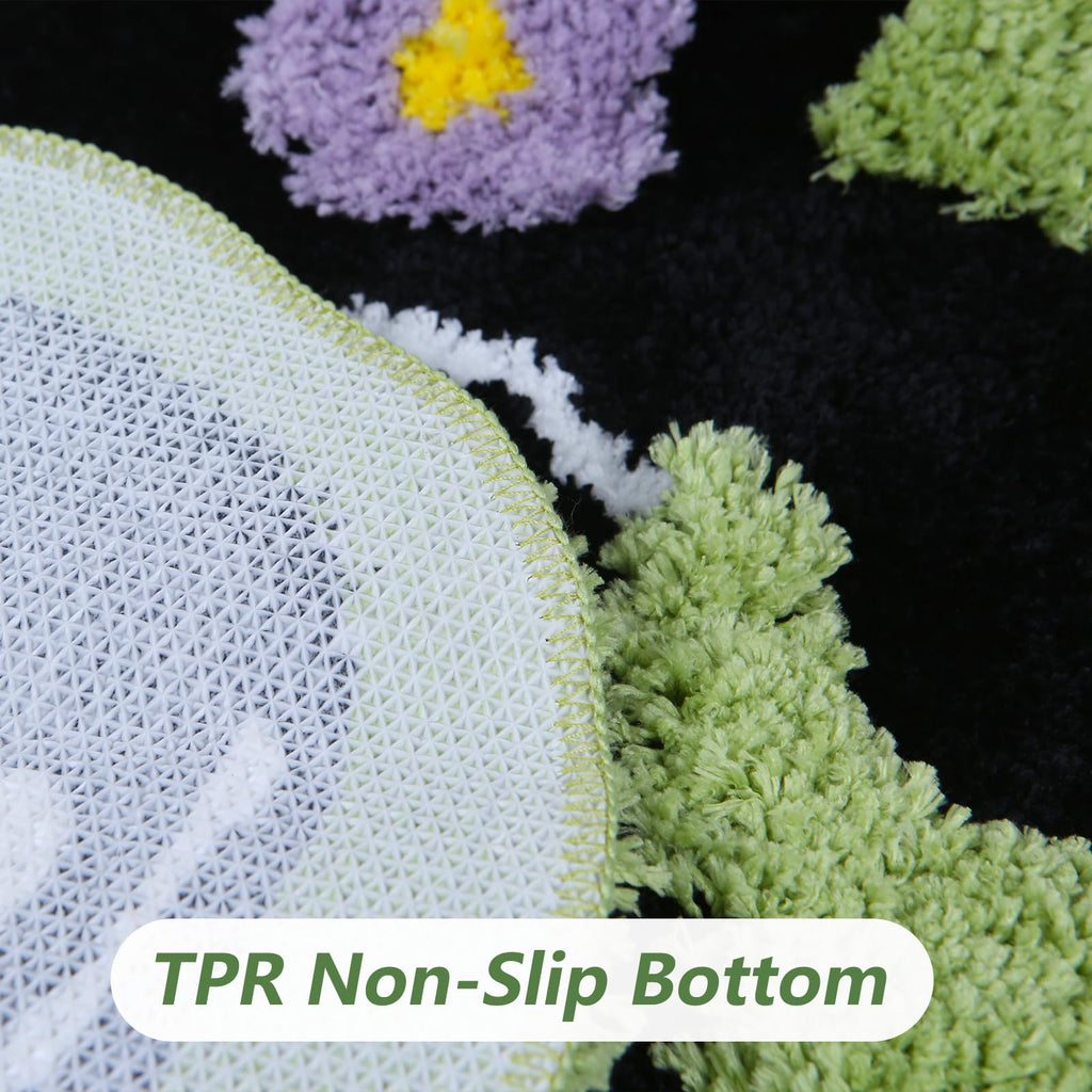 Moss Green Toilet Rugs, Luxury Tufted Extra Thick U-Shaped Toilet Rug,Cute Flower Green Moss Bath Mat Non Slip - Washable Water Absorbent Shag Bathroom Rugs for Bath