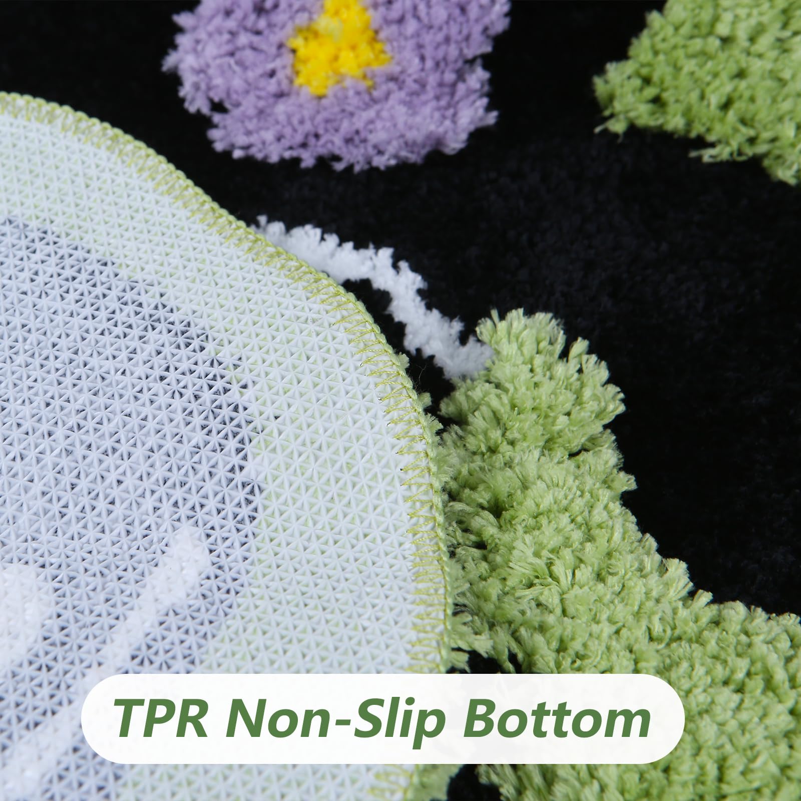 Moss Green Toilet Rugs, Luxury Tufted Extra Thick U-Shaped Toilet Rug,Cute Flower Green Moss Bath Mat Non Slip - Washable Water Absorbent Shag Bathroom Rugs for Bath