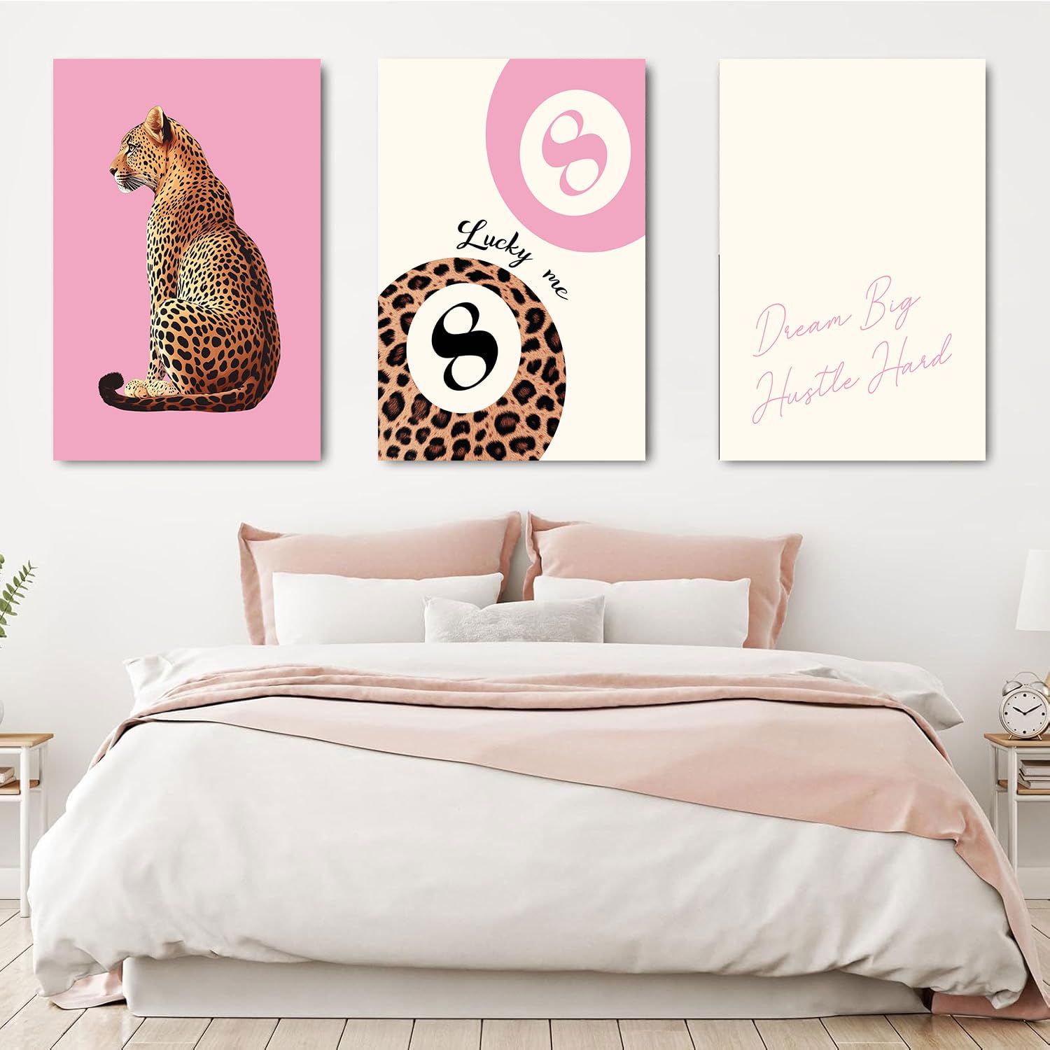 Pink Set of 3 Leopard Wall Art Prints Trendy Girly Cheetah Print Poster for Home Decor 16X24 in Unframed
