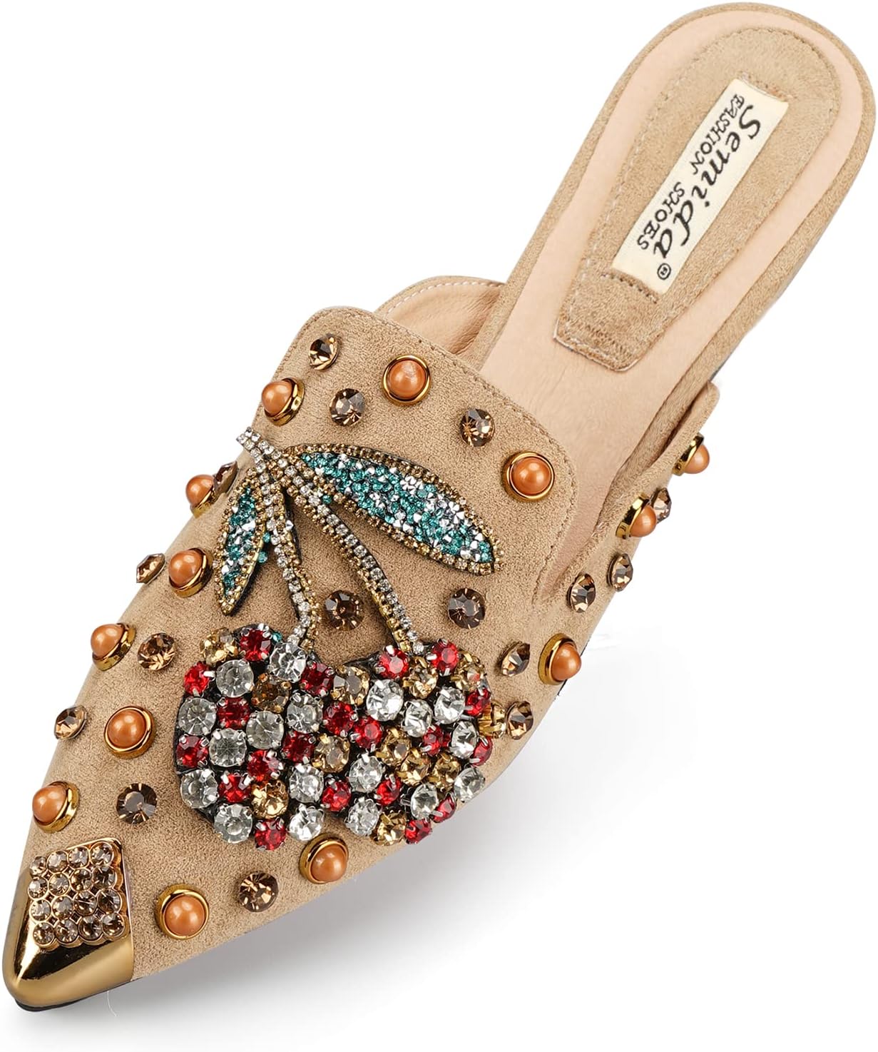 Mules for Women Flats Comfortable Soft Memory Foam Insole Pointed Rivet Mule Shoes