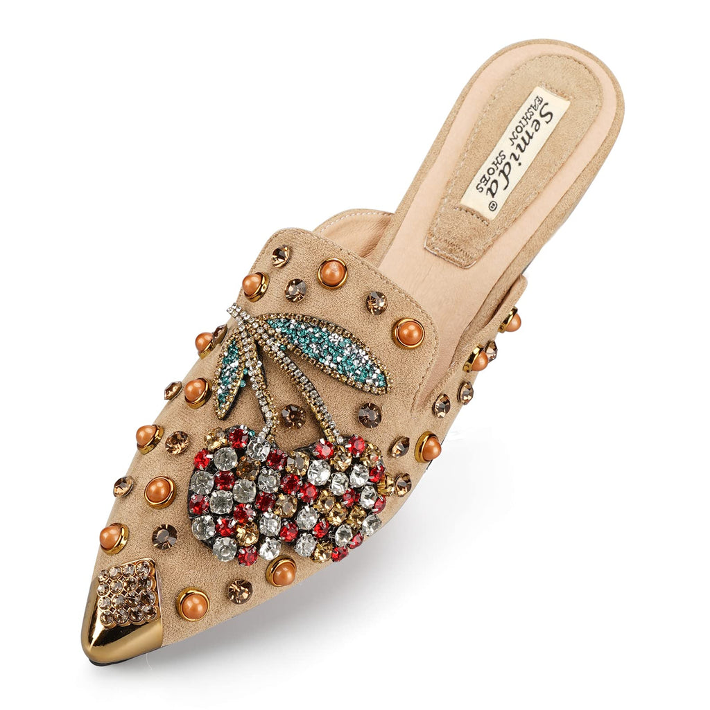 Mules for Women Flats Comfortable Soft Memory Foam Insole Pointed Rivet Mule Shoes