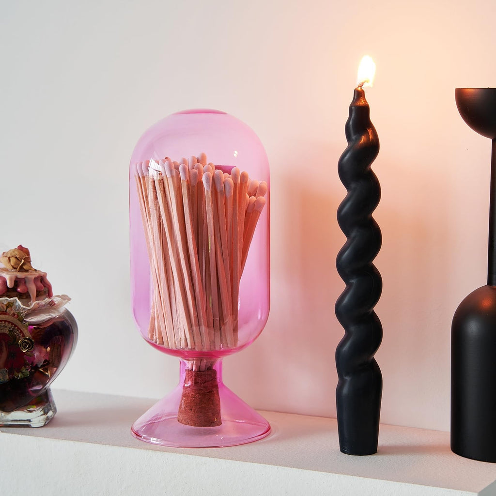 Includes 100 Match Sticks Glass Match Cloche with Striker - with Cork Stopper - 6.7" H X 3"