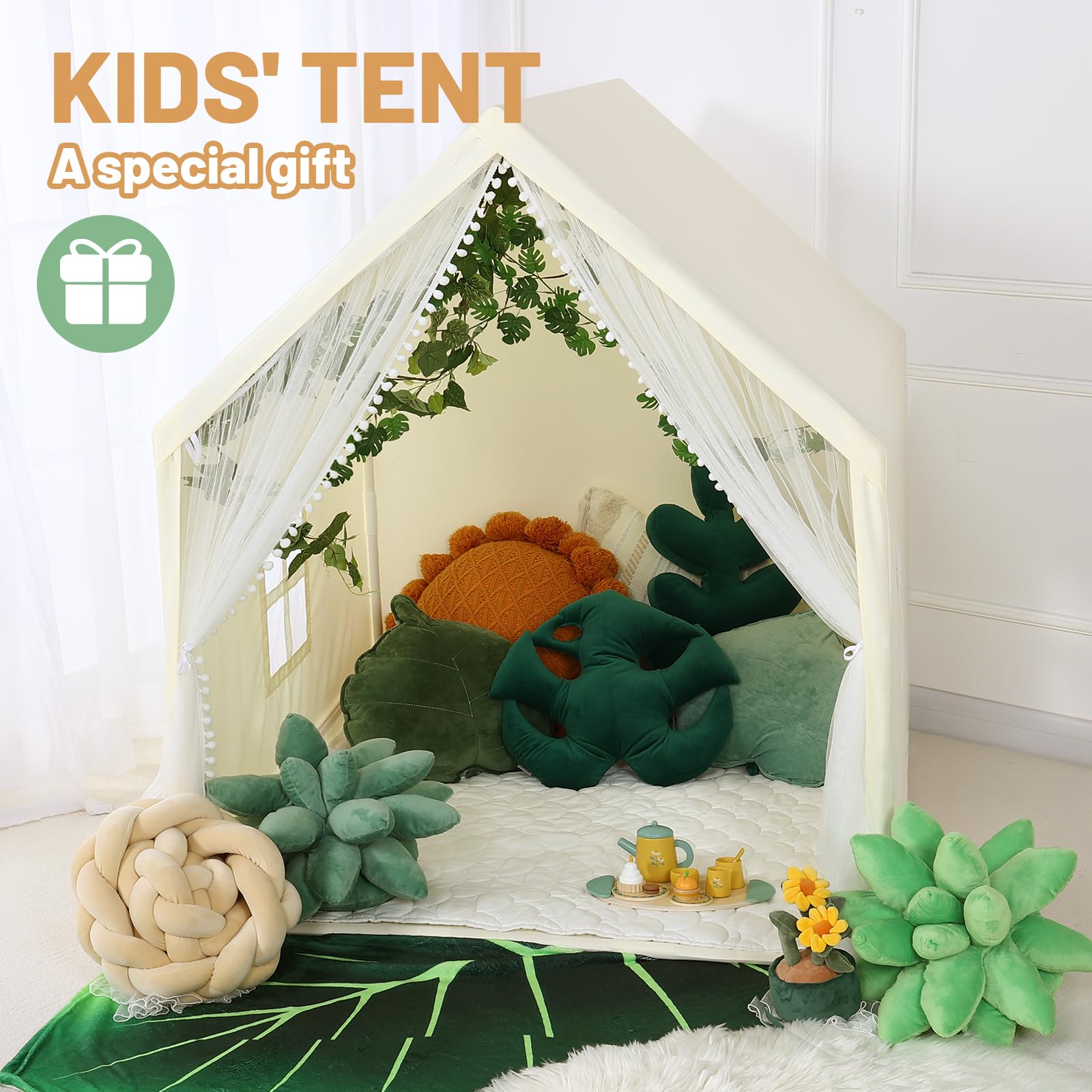 Kid Tent with Mat, Star Lights - Kids Play Tents for Toddlers Kids Tents Indoor Playhouse - Princess Tent for Girls Toy House