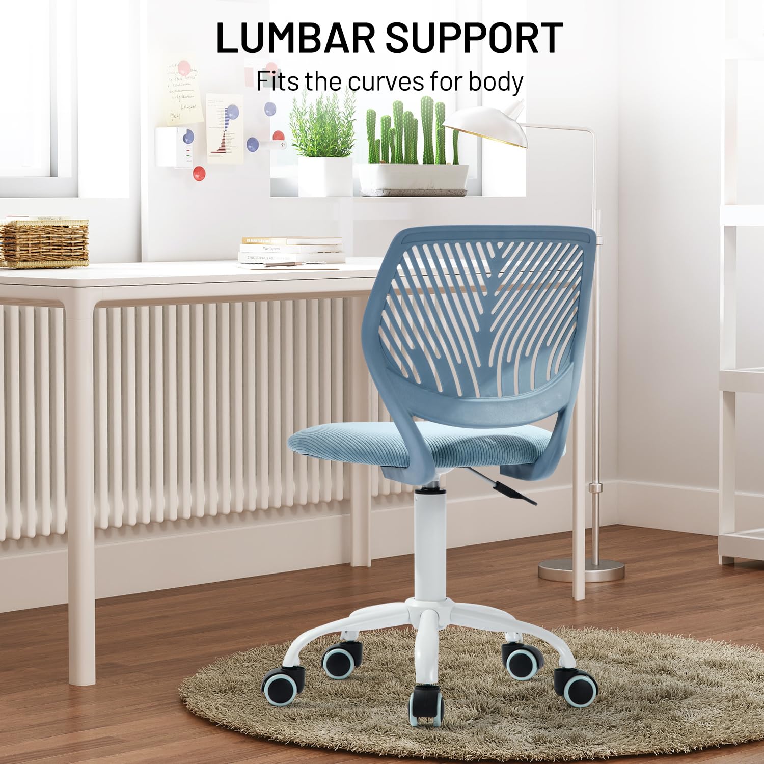 Study Desk Chair Armless Cute, Ergonomic Small Swivel Adjustable Rolling Lightweight Task Chair with Wheels and Mesh Padded Cushion