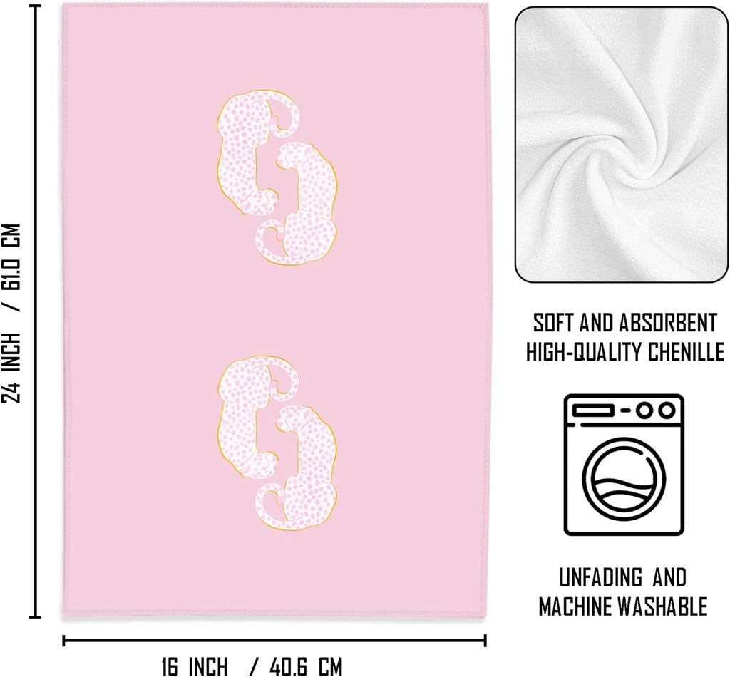 Leopard Cheetah Kitchen Towels, Preppy Hand Towels for Bathroom, Pink Kitchen Decor, 16x24 Inches