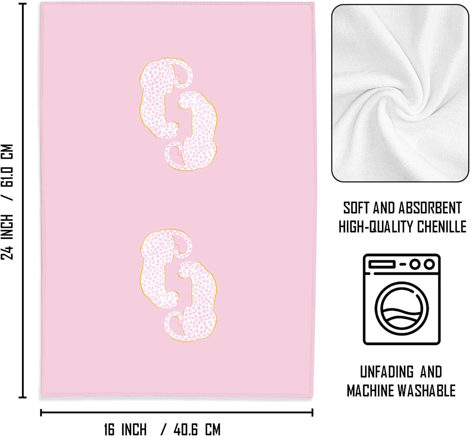Leopard Cheetah Kitchen Towels, Preppy Hand Towels for Bathroom, Pink Kitchen Decor, 16x24 Inches