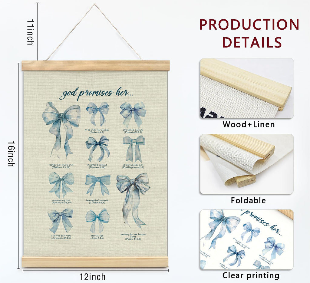 Trendy Bows Pink Coquette Scripture Wall Art Poster Hanger Frame, Christian Bible Verses Posters Wall Art Decor