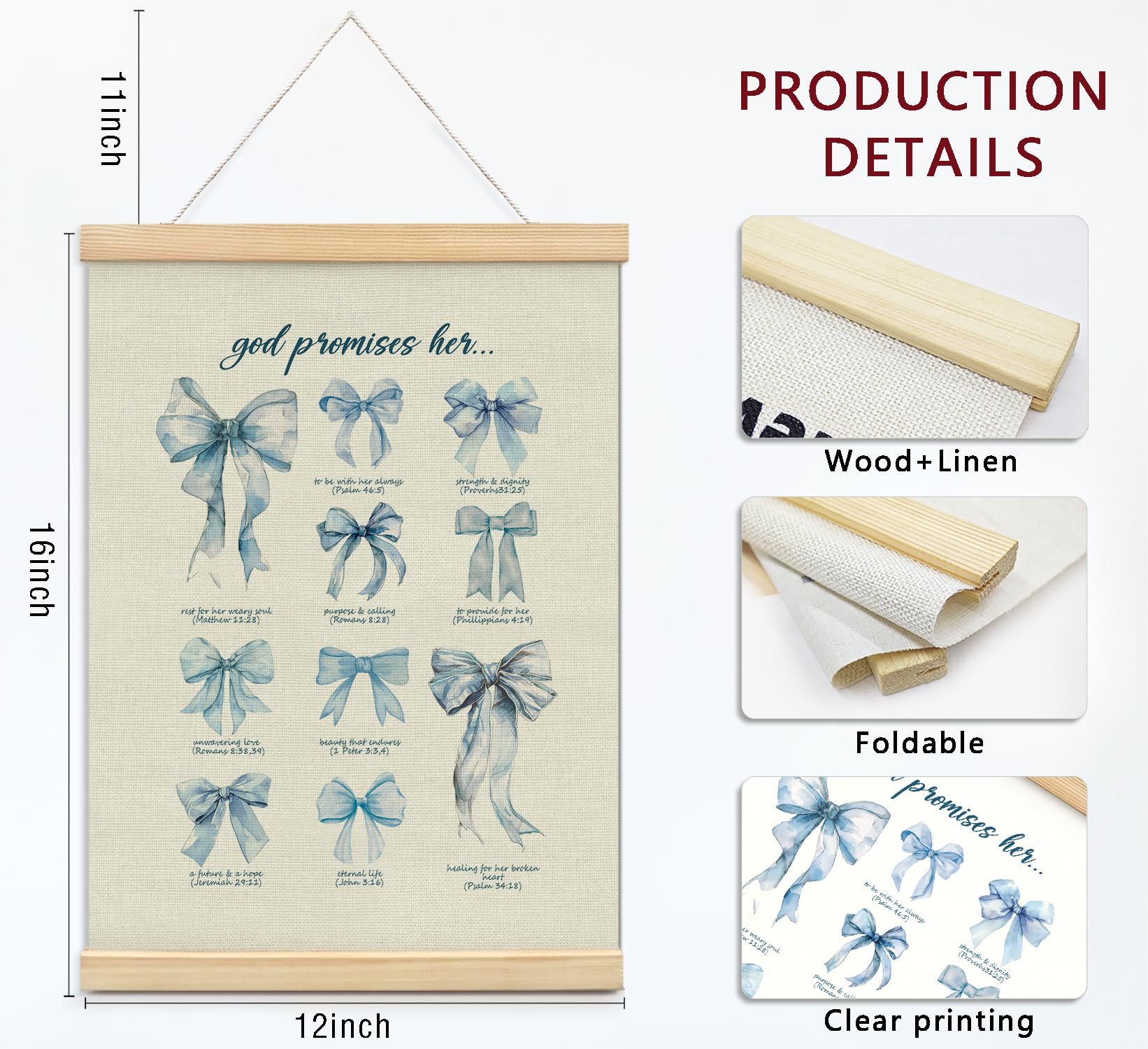 Trendy Bows Pink Coquette Scripture Wall Art Poster Hanger Frame, Christian Bible Verses Posters Wall Art Decor