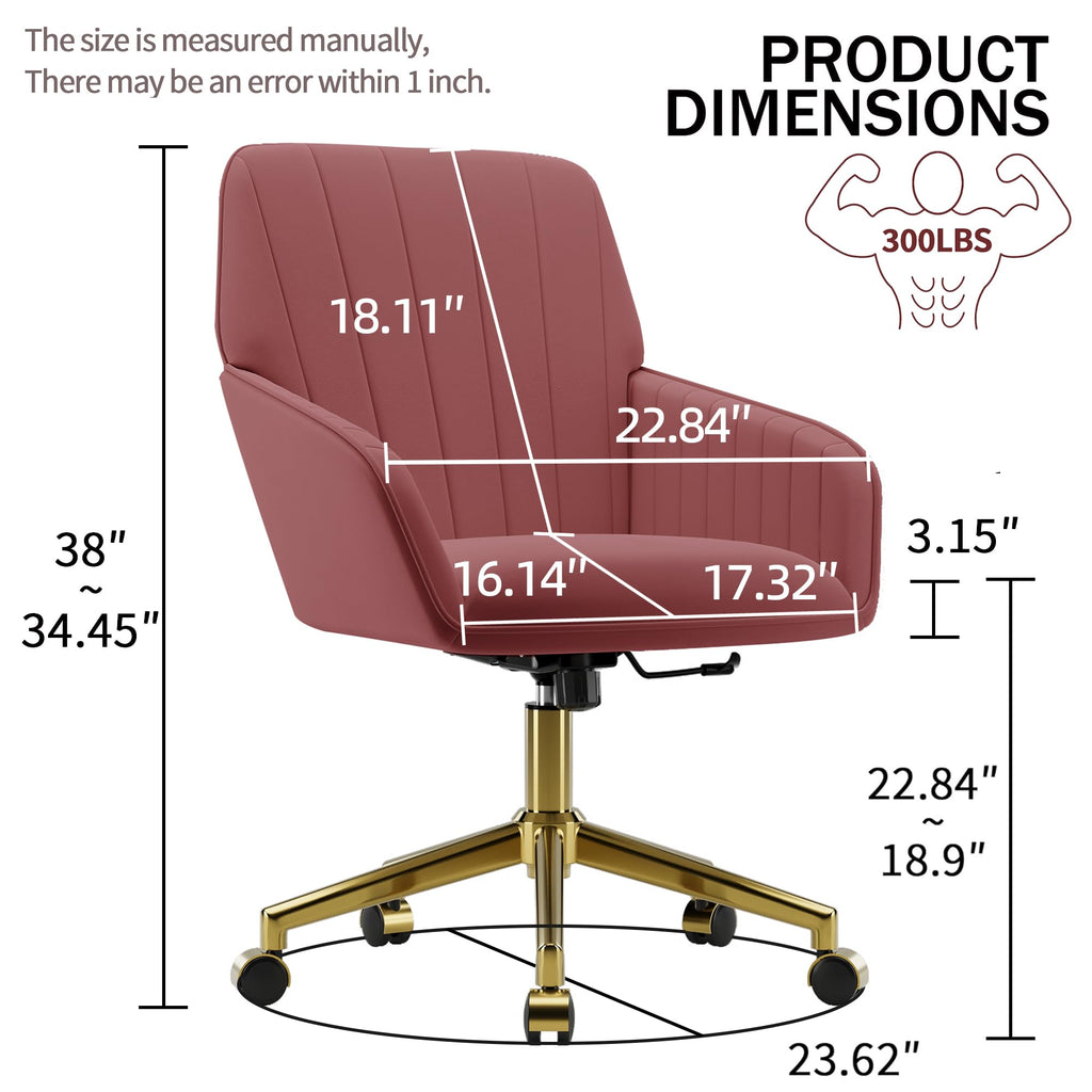 Velvet Modern Cute Chair with Back, Height Adjustable Upholstered Vanity Chair with Swivel Wheels