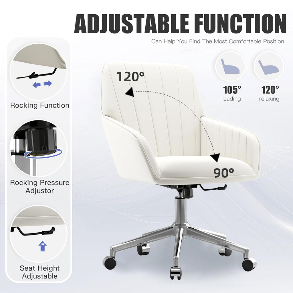 Velvet Modern Cute Chair with Back, Height Adjustable Upholstered Vanity Chair with Swivel Wheels