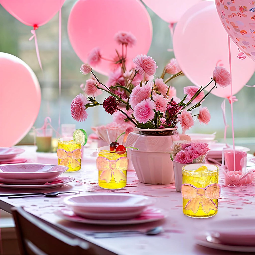 Cute Bow Glass Cups 12 oz 4 Pack