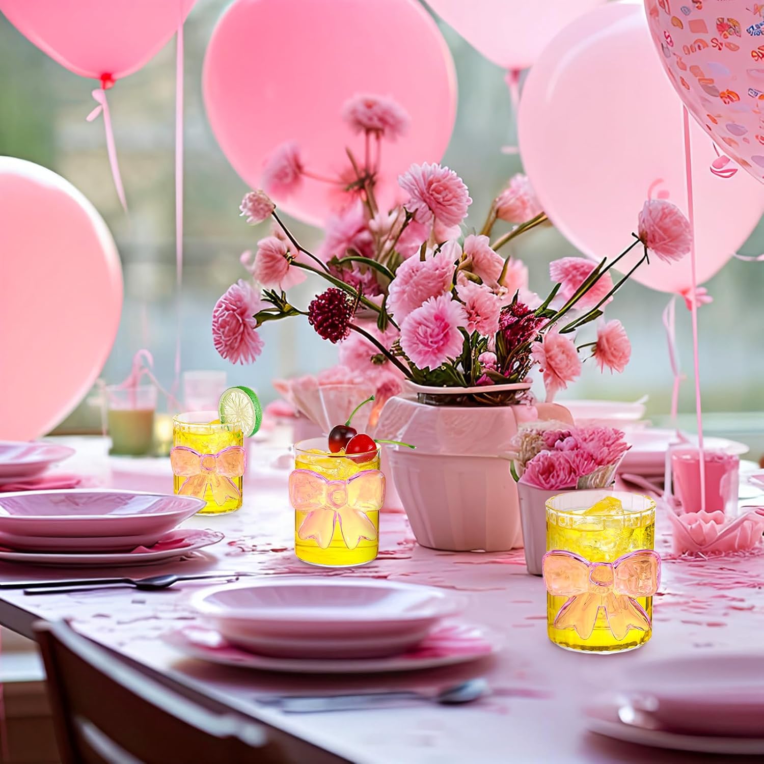 Cute Bow Glass Cups 12 oz 4 Pack