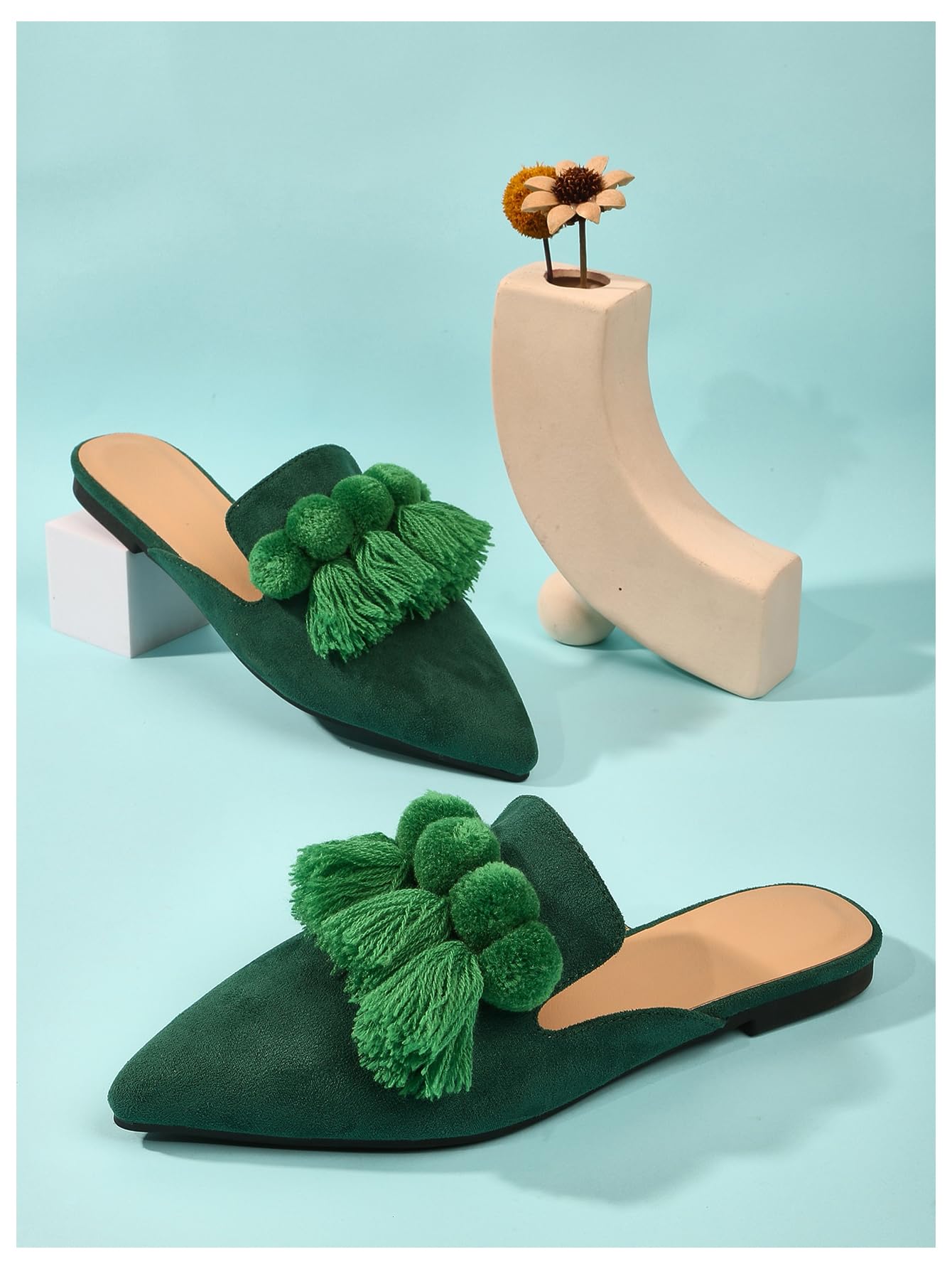 Women's Dress Shoes Slip On Flats Comfortable Pointed Toe Mules Dressy Casual Loafers Shoes