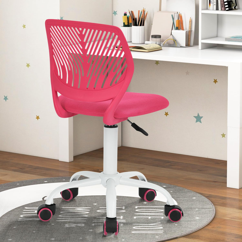Study Desk Chair Armless Cute, Ergonomic Small Swivel Adjustable Rolling Lightweight Task Chair with Wheels and Mesh Padded Cushion