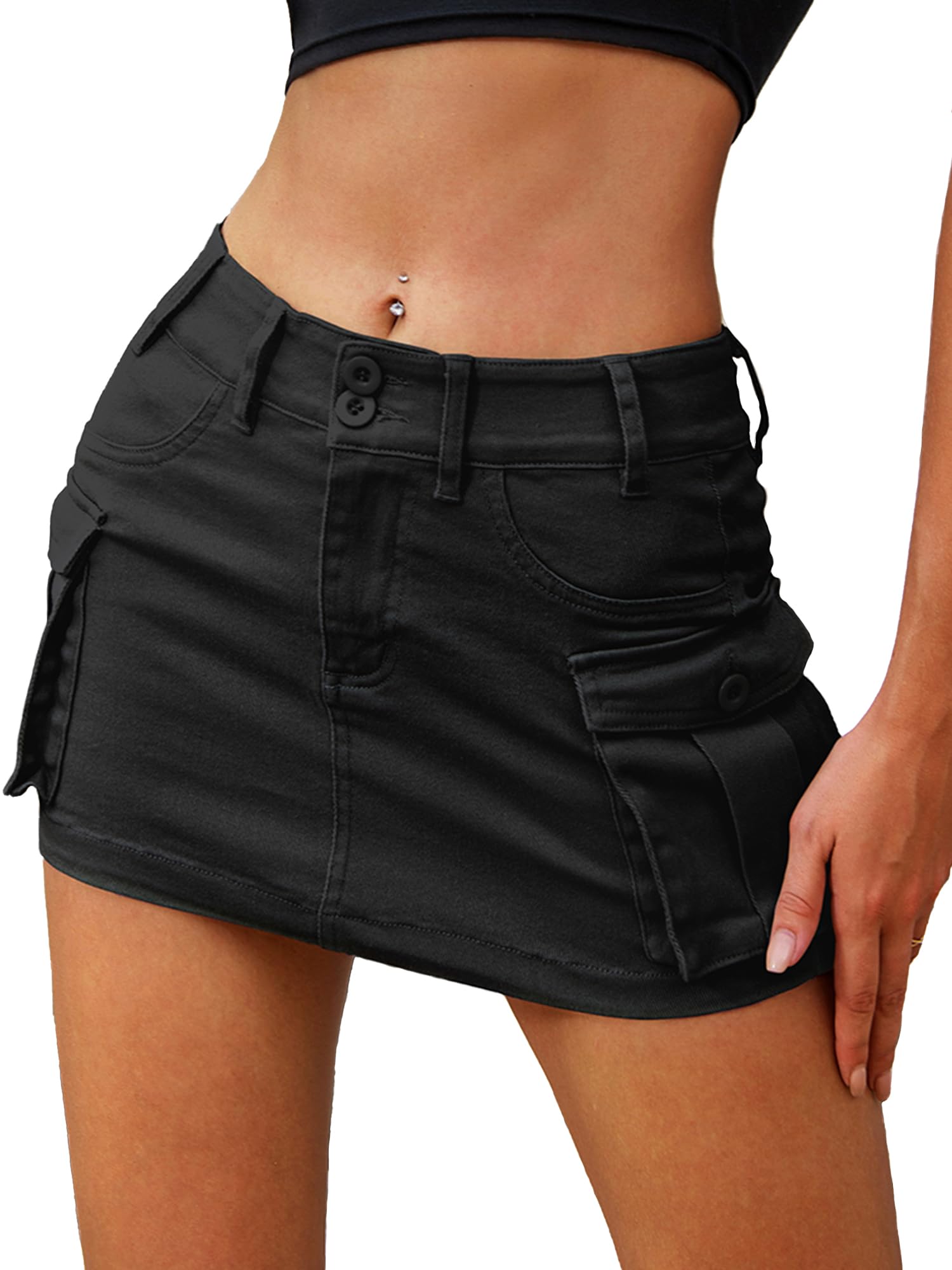 Low Waist Y2k Mini Skirt Cute Denim Skirt with Pockets