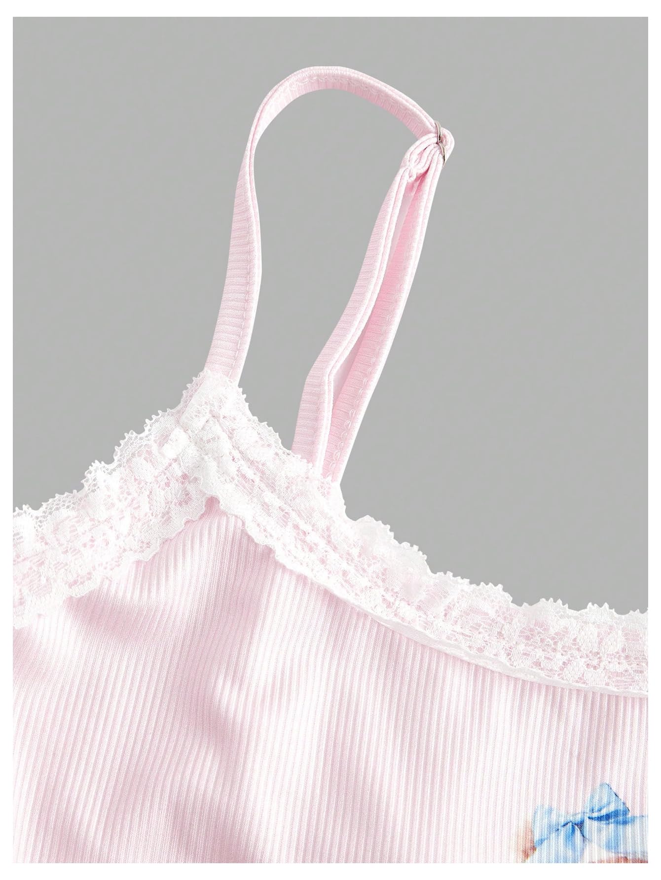 Women's 2 Piece Cute Pajama Set Cartoon Print Ruched Cami Crop Tops and Shorts Lounge Sets